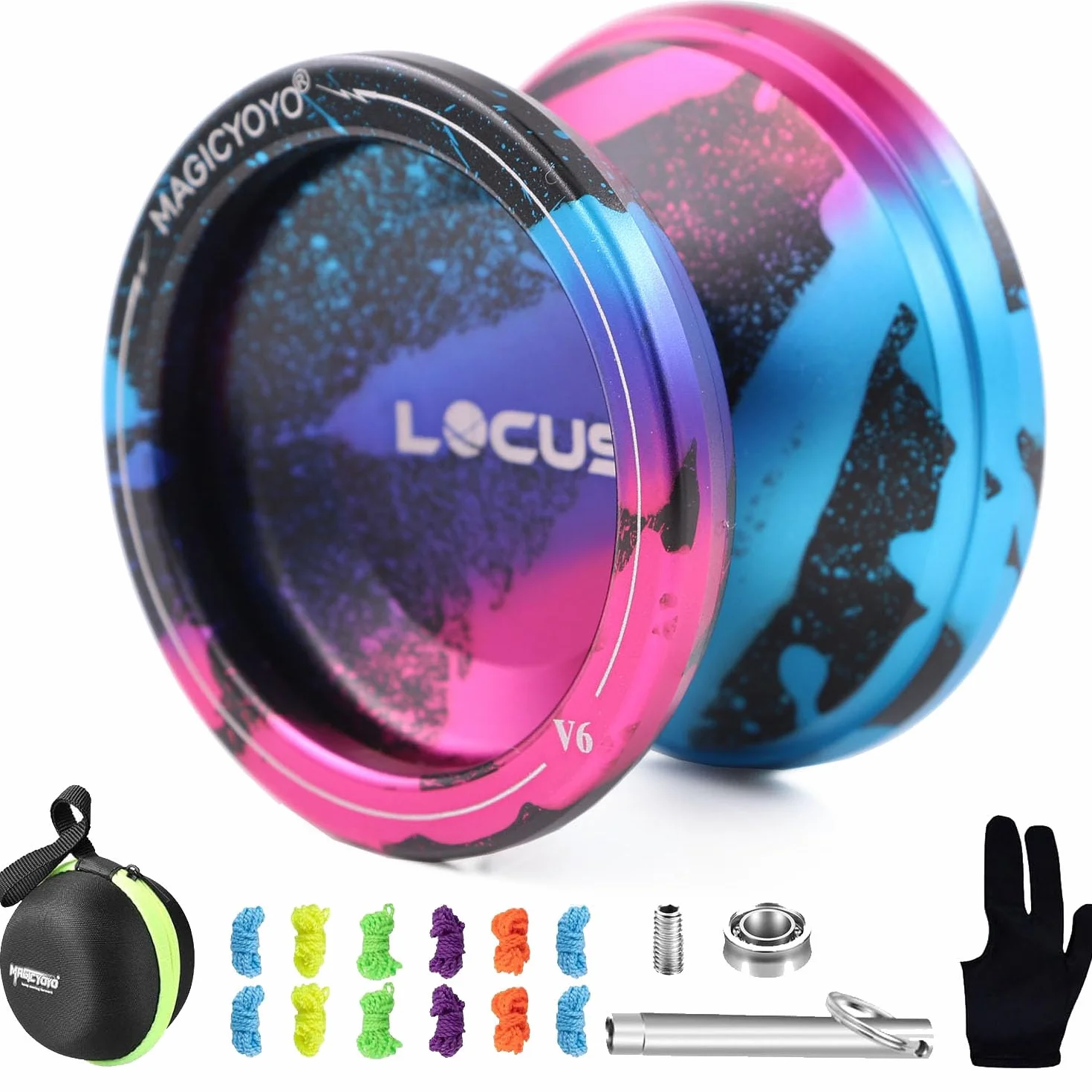 MAGICYOYO V6 Pro responsywne Yoyo z niereagującym łożyskiem dla dzieci i dorosłych sztuczki jojo, podwójna funkcja metalu yoyo z wyjmownikiem + torbą + 10 strun, różowy i czarny i niebieski