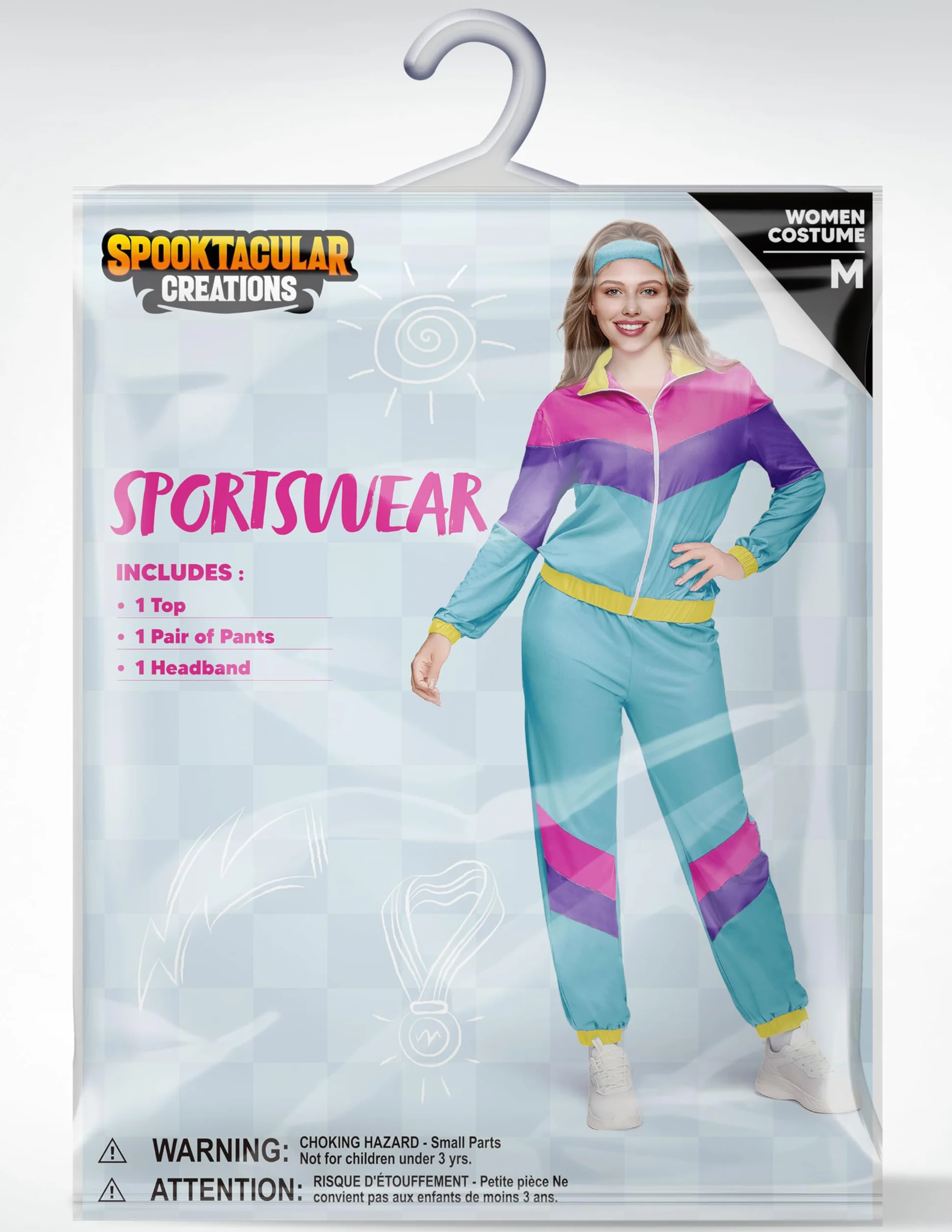 Spooktacular Creations Damski kostium treningowy w stylu lat 80., dla dorosłych, na Halloween, lata 70., odzież sportowa, strój na Halloween, imprezę kostiumową