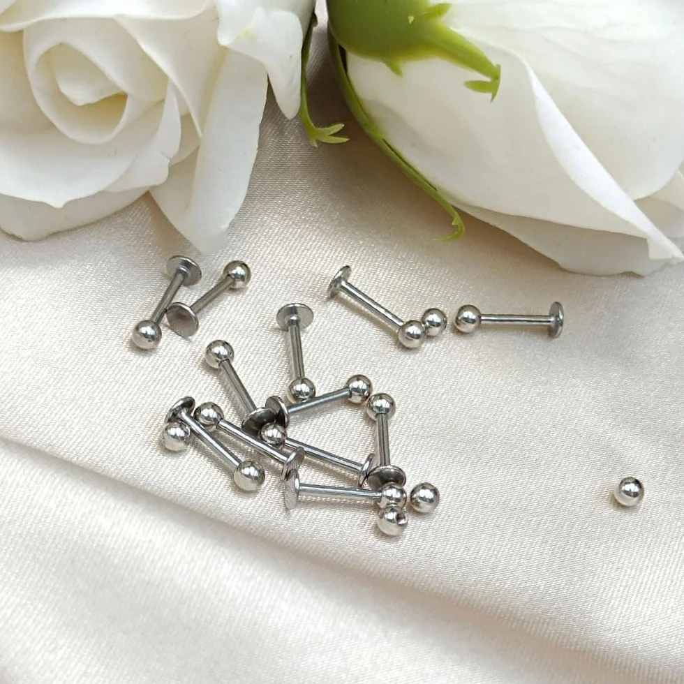 12 kolczyków do warg, 1,2 mm, stal chirurgiczna, piercing wargi, labret, helix, tragus, srebrny, złoty, czarny, 6 mm, 8 mm, 10 mm, 12 mm