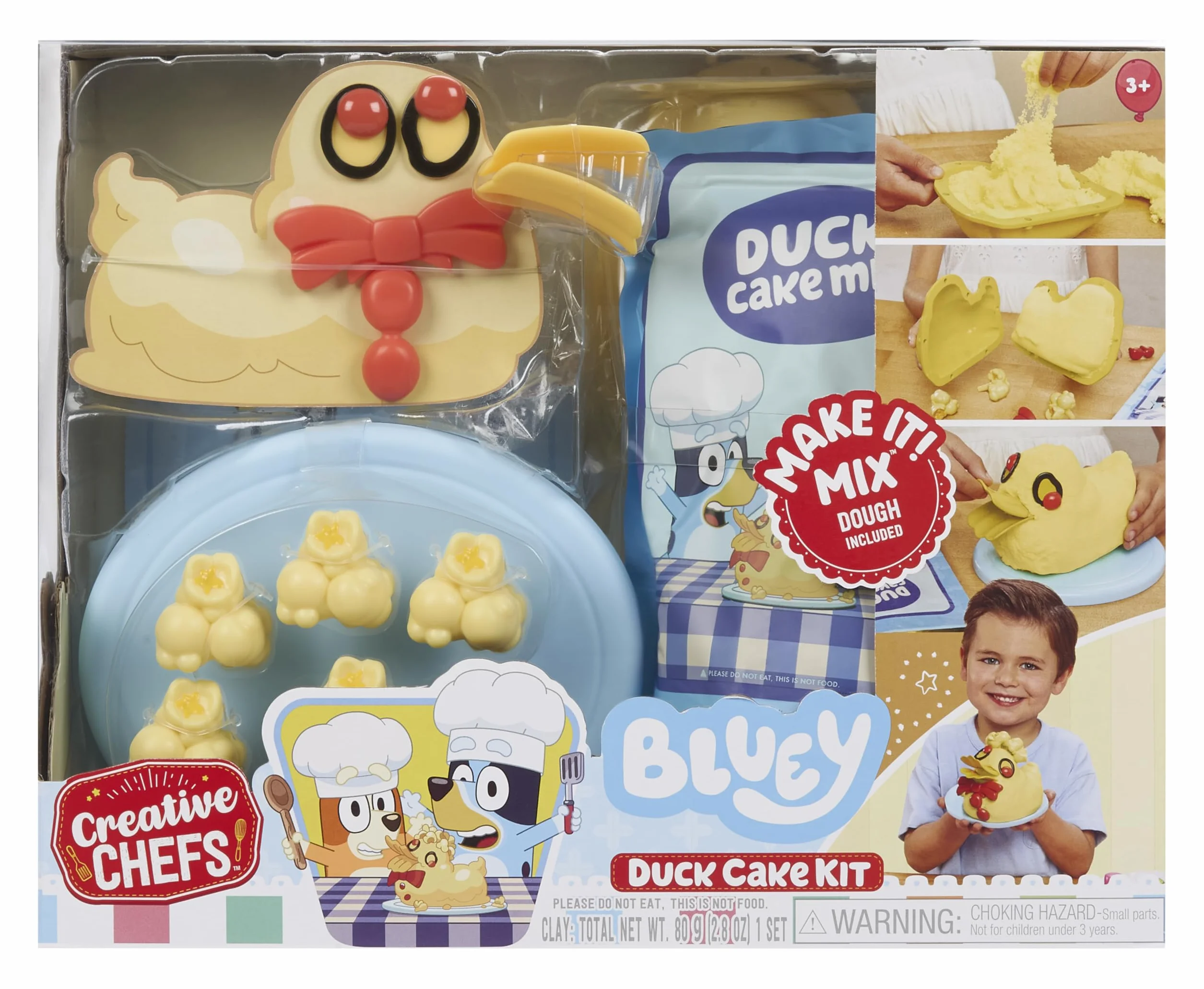 Little Tikes Creative Chefs Bluey Duck Cake Kit – Zestaw do Zabawy w Gotowanie z Masą Make It Mix i 15 Realistycznymi Akcesoriami, NIEJADALNY, Odpowiedni dla Dziewczynek i Chłopców od 3 Roku Życia