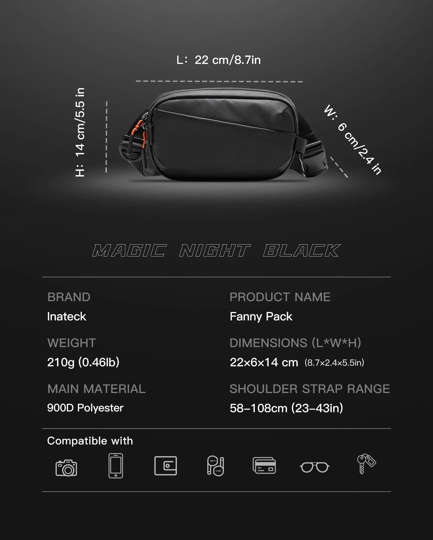 Inateck Torba X-Mini, trwała saszetka z blokadą RFID, wodoodporny pas z paskiem do szybkiego dopasowania, stylowa nerka dla mężczyzn i kobiet, idealna na podróż, wędrówki, jazdę na rowerze, do pracy