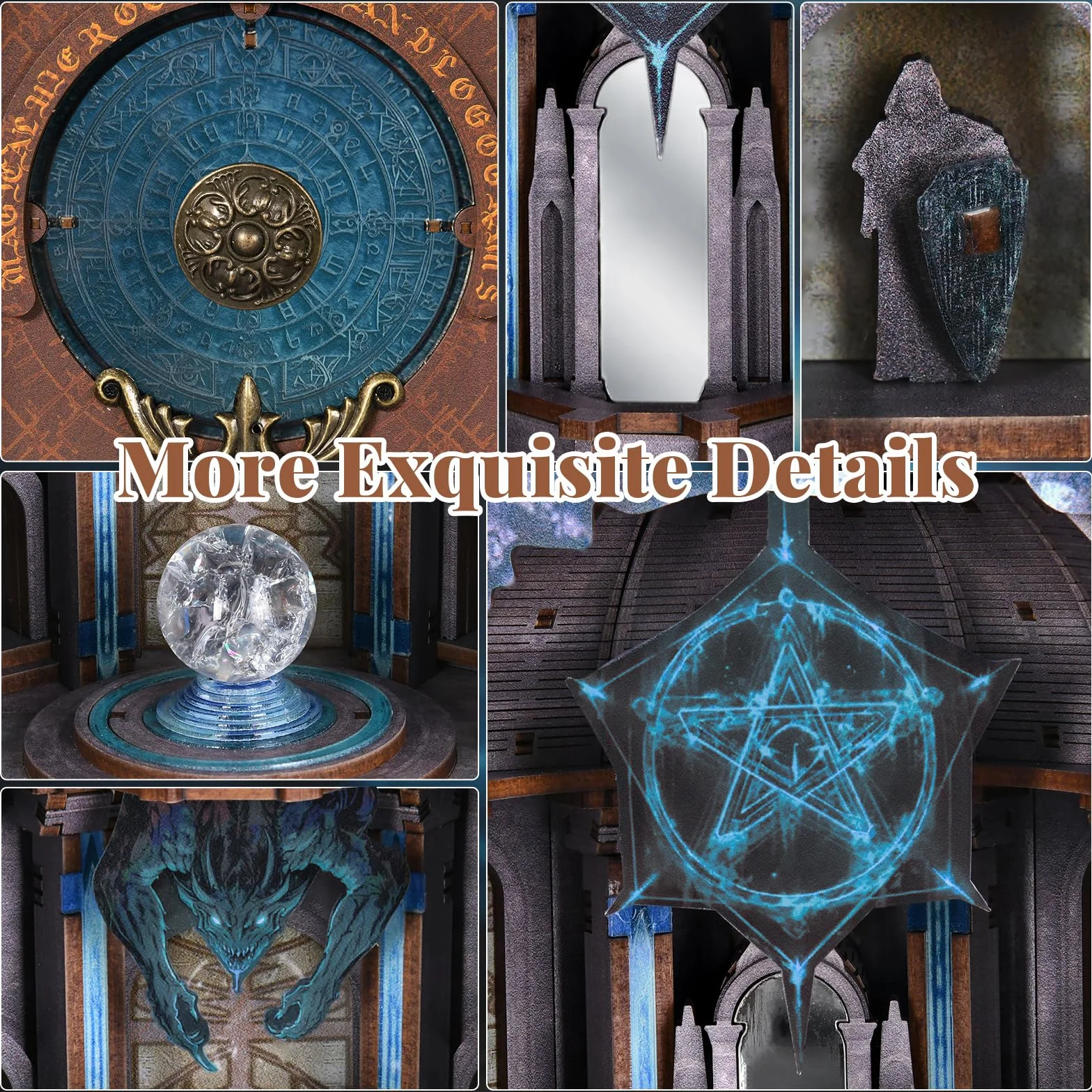 MiniCity Zestaw do budowy zakamarku książkowego dla dorosłych, puzzle z drewna DIY, miniaturowy dom 3D, dom lalek - podpórka do regału, dekoracja z oświetleniem LED, kreatywny prezent dla miłośników