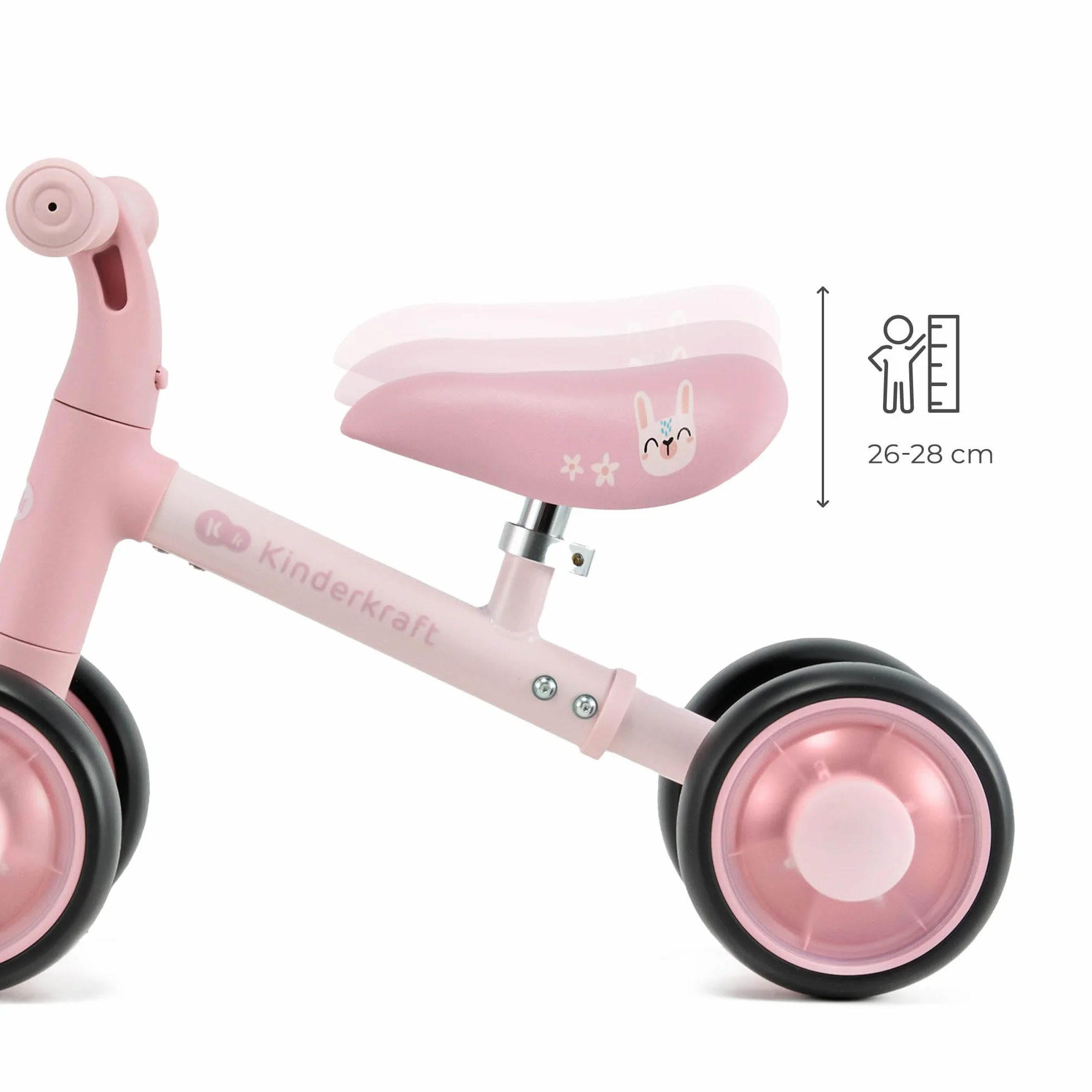 Kinderkraft CUTIE FLASH rower edukacyjny dla dzieci, bez pedałów, koła z diodami LED, nowoczesny design, bezpieczna konstrukcja, dla dzieci od 1 roku życia, różowy