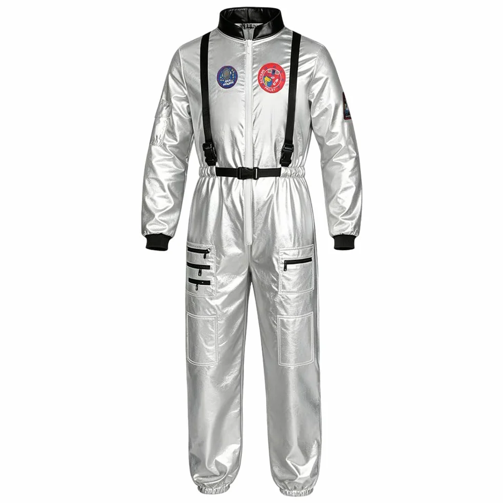 AUYAO Kostium dla dzieci unisex astronauta, dziecięcy srebrny kostium astronauta, kostium kosmiczny dla chłopców i dziewcząt na karnawał Halloween Boże Narodzenie Cosplay (3-12 lat)