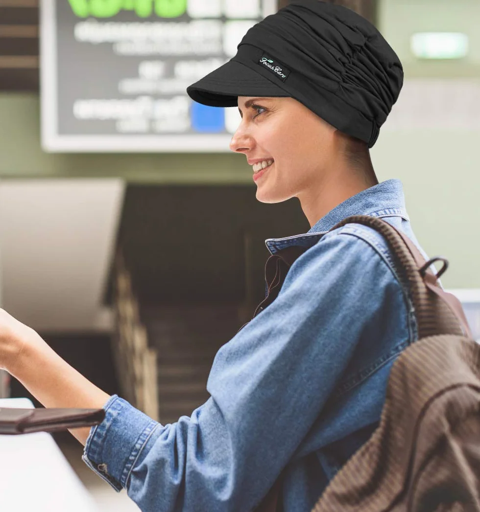 FocusCare Miękkie szaliki chemioterapeutyczne dla kobiet, bambusowa czapka z daszkiem, turban na wypadanie włosów