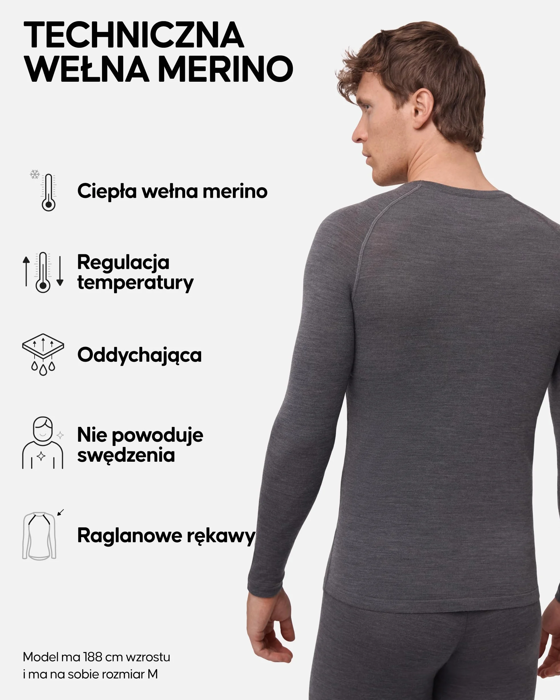 DANISH ENDURANCE Bielizna Merino Termoaktywna Męska, Koszulka Termiczna Męska, Długi Rękaw, Wełna Merino, z Zamkiem lub Bez Zamka