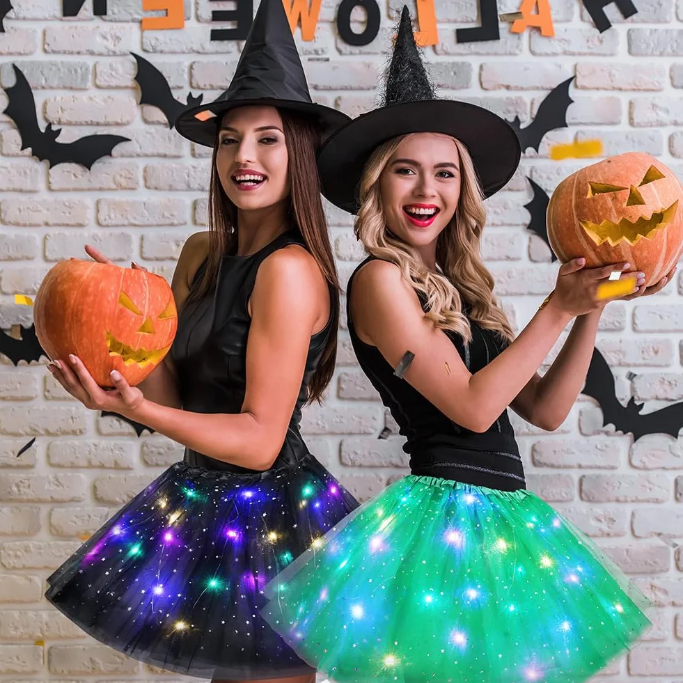 Spódnica tutu, LED, dla dorosłych, nastolatek, na bal przebierańców, karnawał, imprezę tematyczną, balet, kostium na Halloween, 40 cm, zielona, 40
