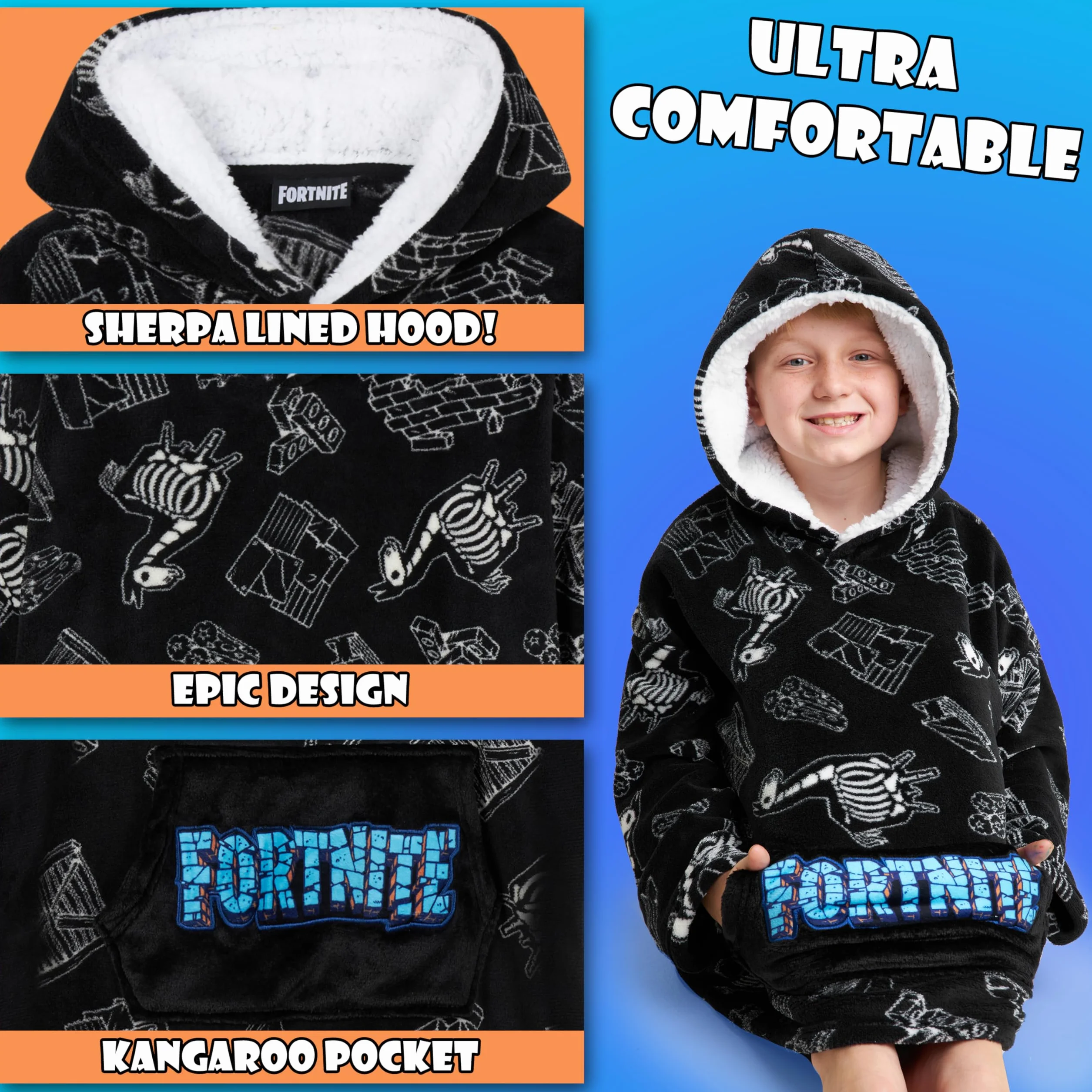 FORTNITE Koc z kapturem dla chłopców nastolatków 14+ koc do noszenia polar bardzo długi