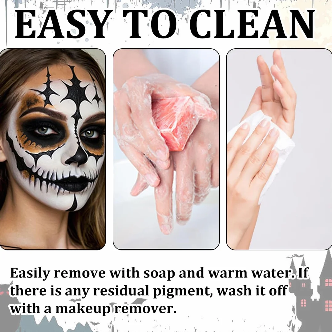 Halloweenowa czarna biała czerwona farba do twarzy, 150 g biały czarny czerwony makijaż na Halloween, malowanie ciała wodoodporny na randkę, karnawał imprezy cosplay klaun efekty specjalne imprezy