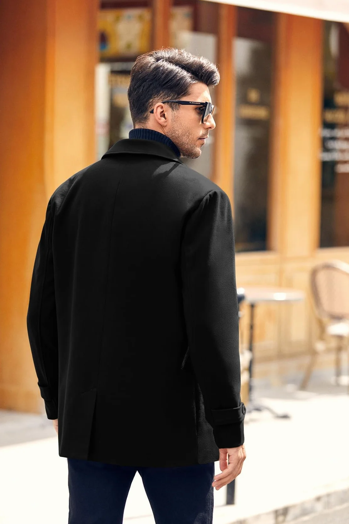 Runcati Męski klasyczny dwurzędowy płaszcz slim fit trencz casualowy długa kurtka zimowa ciepła odzież biznesowa