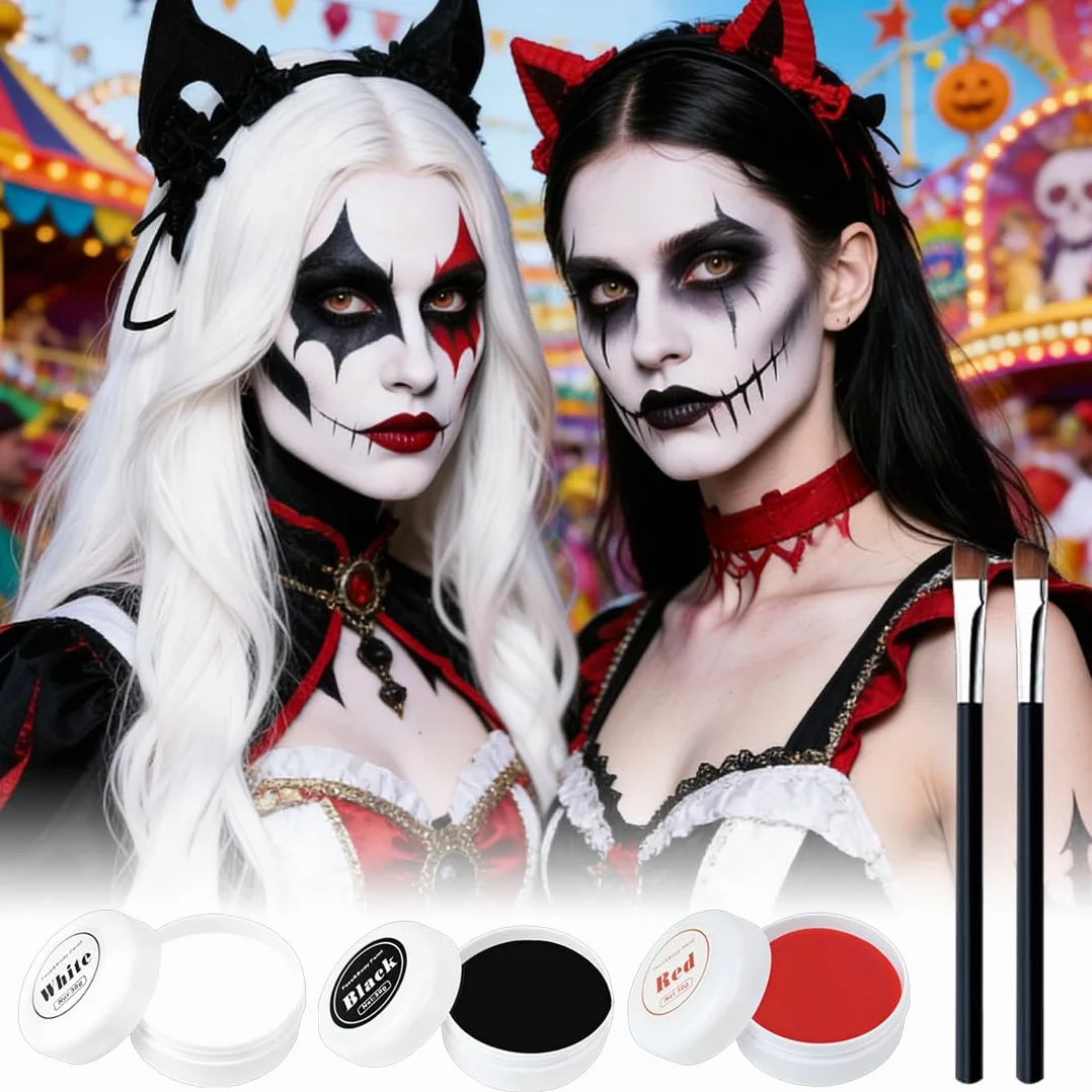 Halloweenowa czarna biała czerwona farba do twarzy, 150 g biały czarny czerwony makijaż na Halloween, malowanie ciała wodoodporny na randkę, karnawał imprezy cosplay klaun efekty specjalne imprezy