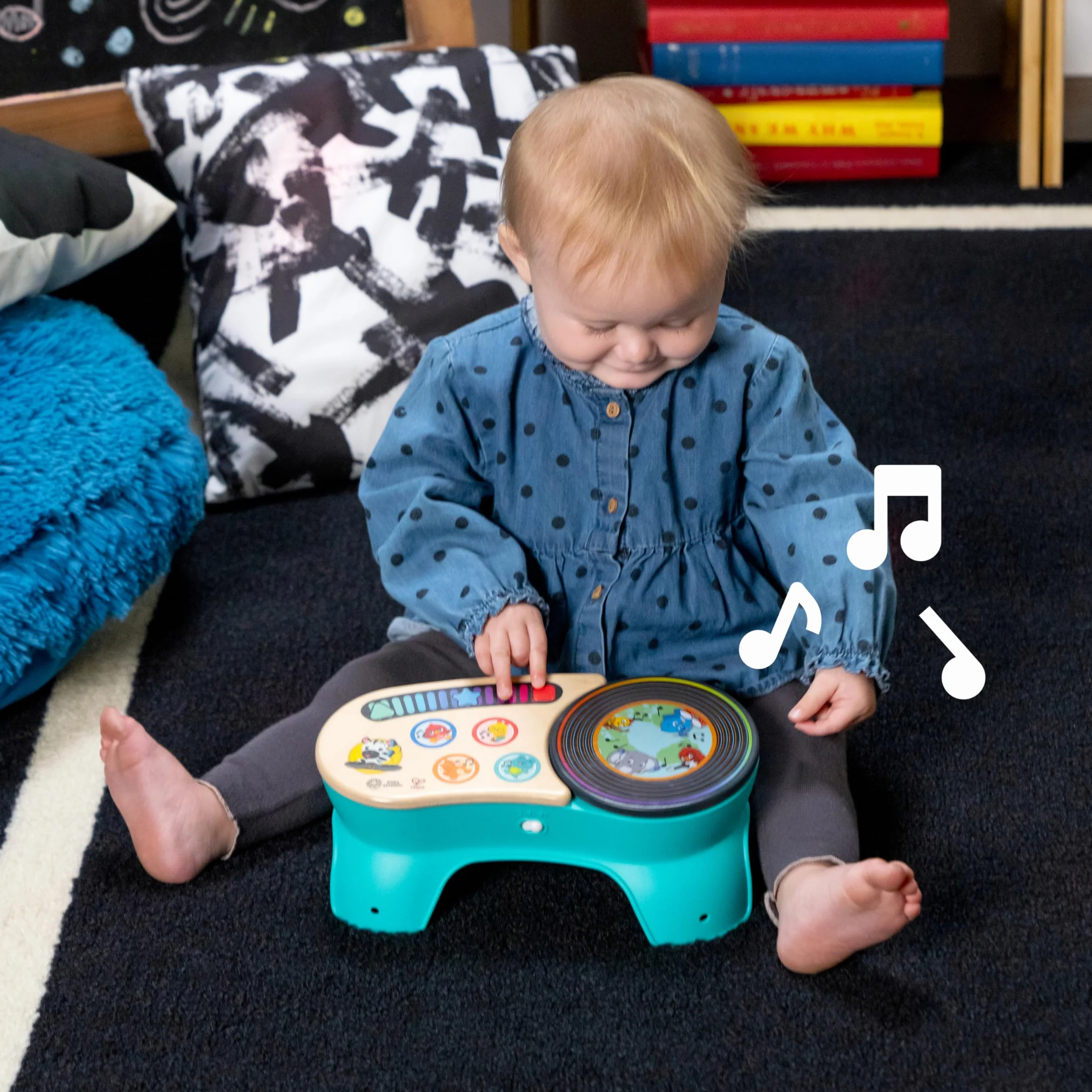 Baby Einstein, Hape DJ Discovery zabawka muzyczna gramofon, dla niemowląt, ponad 50 dźwięków i melodii, reaguje na najlżejszy dotyk, od 6 miesięcy