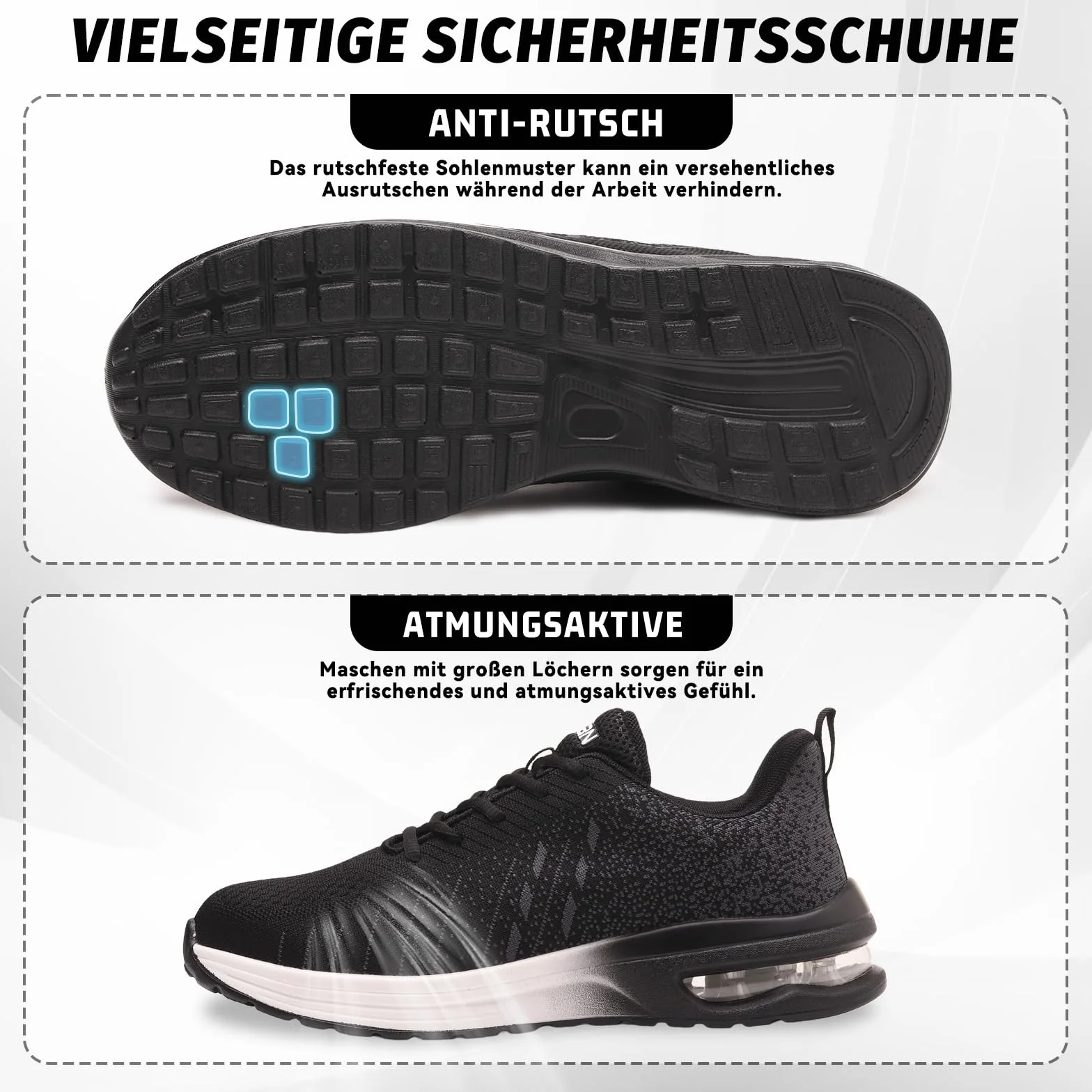Furuian Męskie buty ochronne, lekkie, stalowe noski, buty sportowe dla mężczyzn, kobiet, wygodne buty ochronne, poduszka powietrzna, oddychające trampki robocze