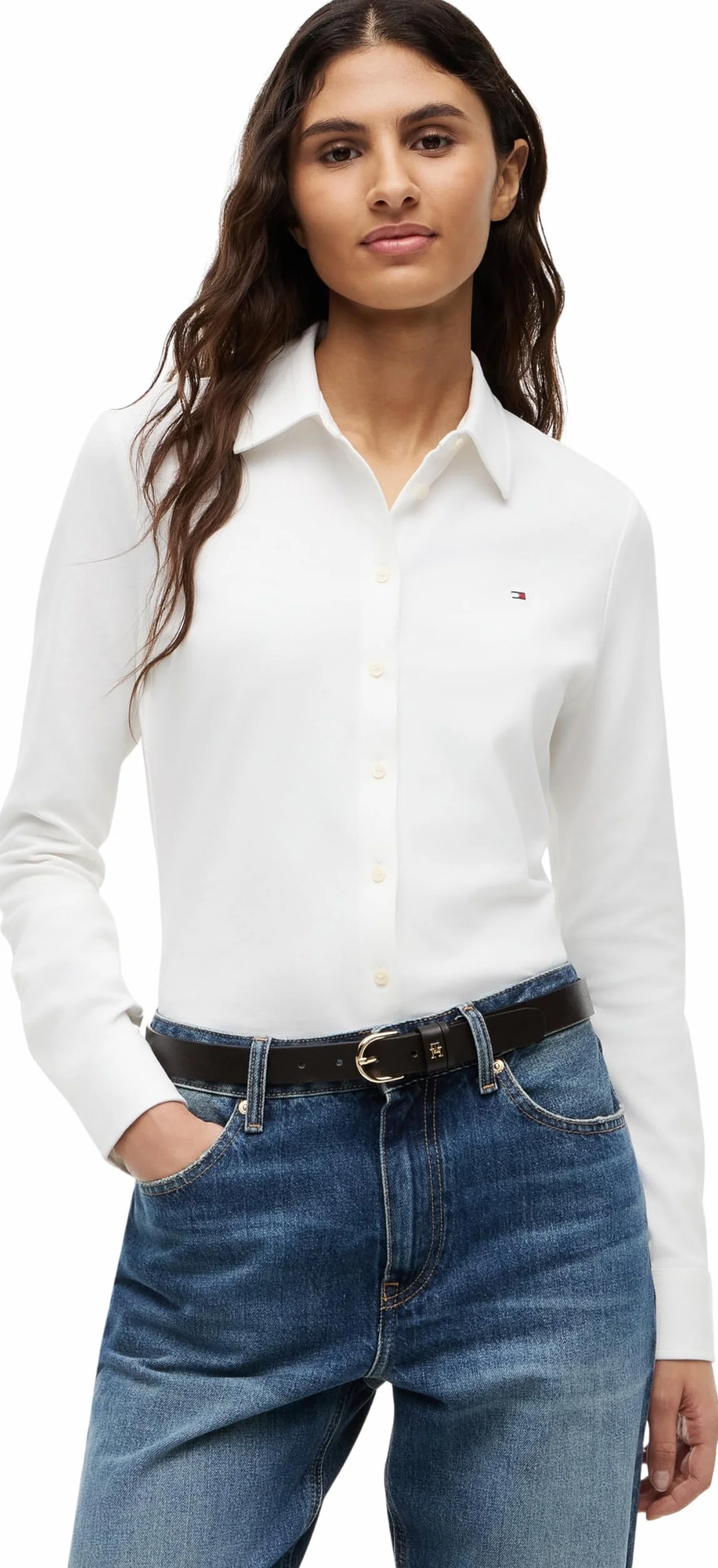 Tommy Hilfiger Damska koszulka polo L/S, Biały (Ecru), XL