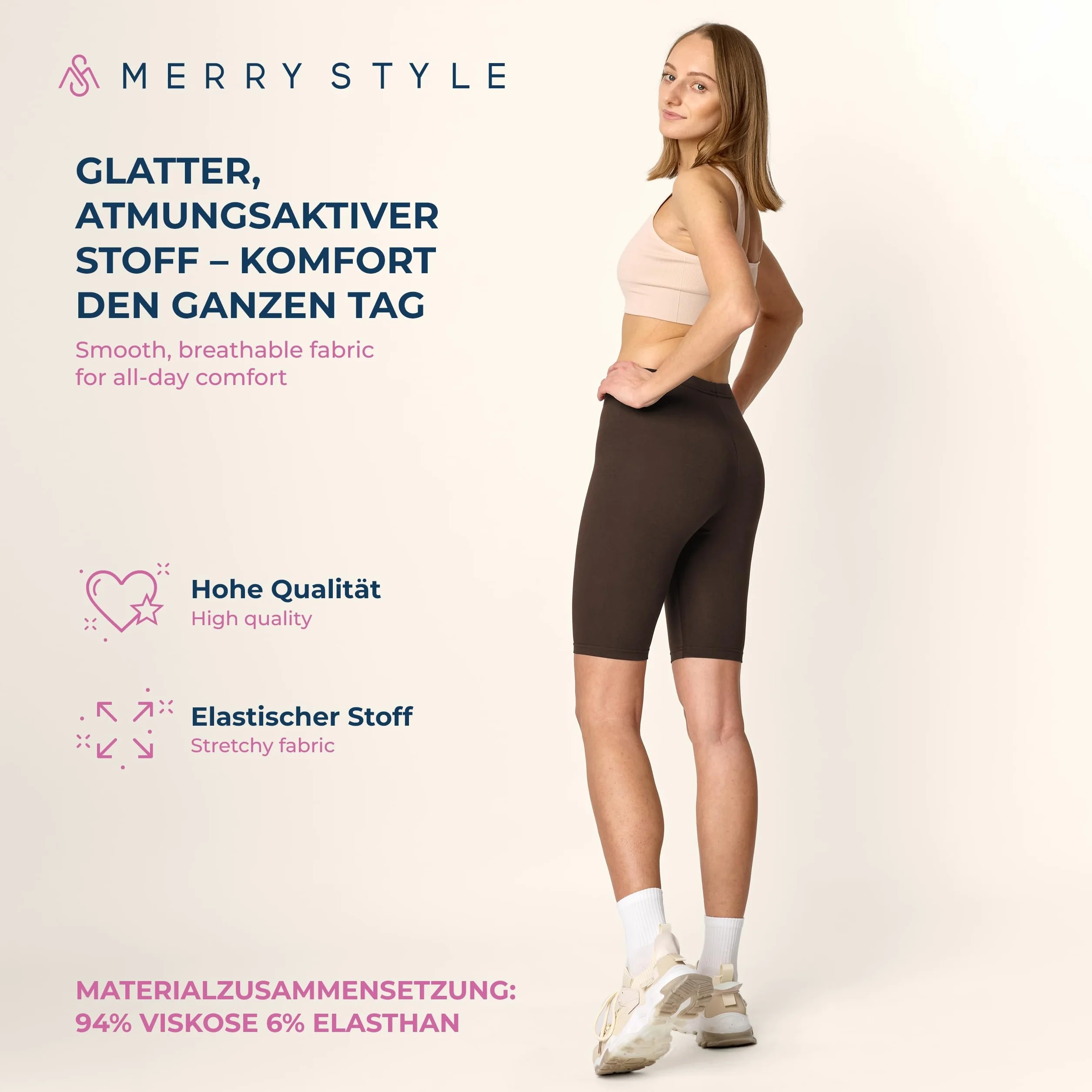Merry Style Krótkie Legginsy Damskie z Wiskozy MS10-145