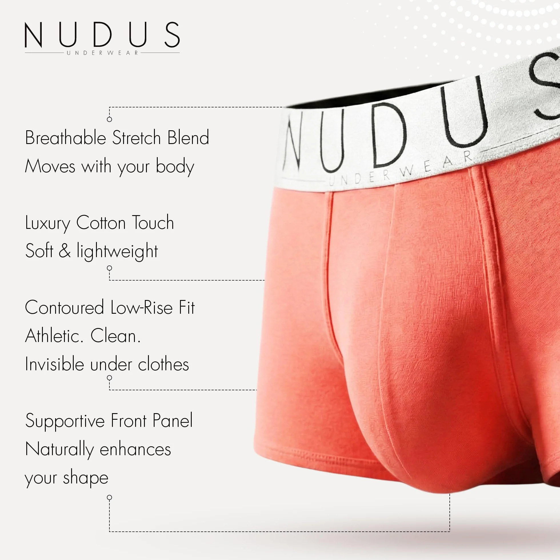 NUDUS Premium męska bielizna – 4-pak miękkiej bawełnianej bielizny dla mężczyzn, niskiego stanu, lekka i oddychająca