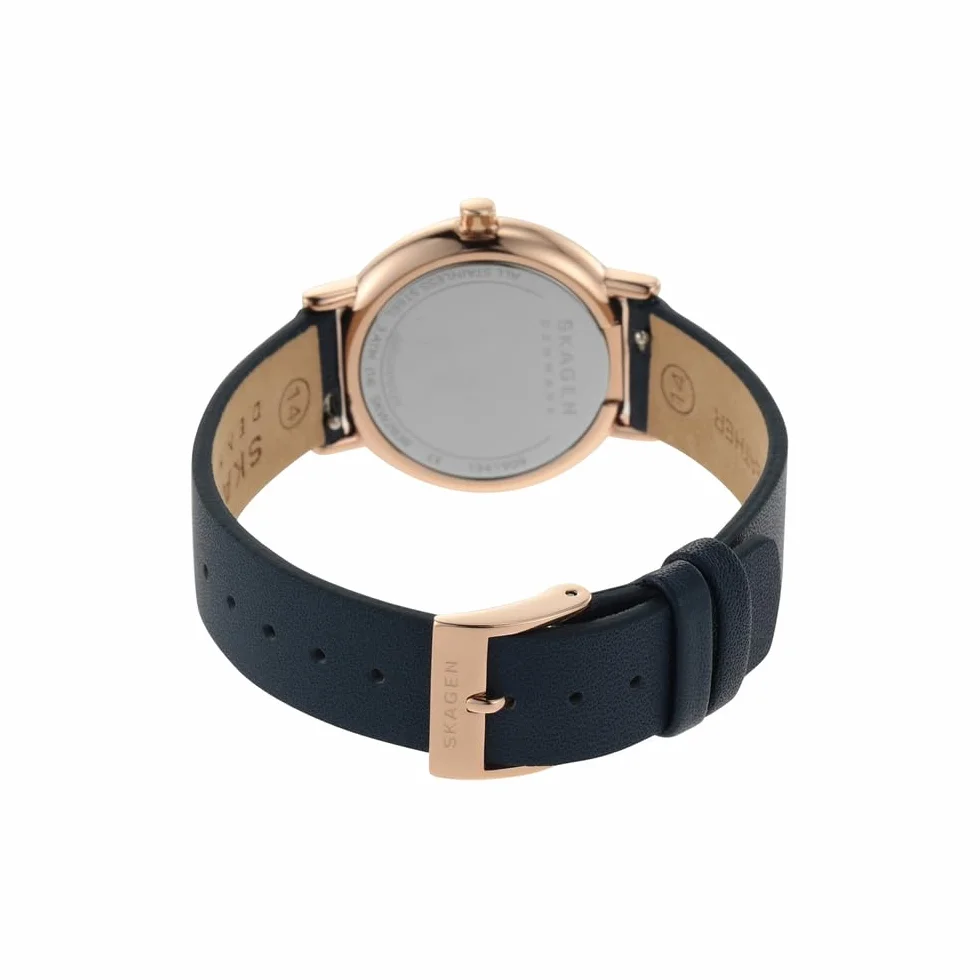 Skagen Signatur Lille Zegarek dla kobiet, Kwarcowy dwuwskazówkowy mechanizm w kolorze różowego złota z paskiem ze stali szlachetnej lub skóry