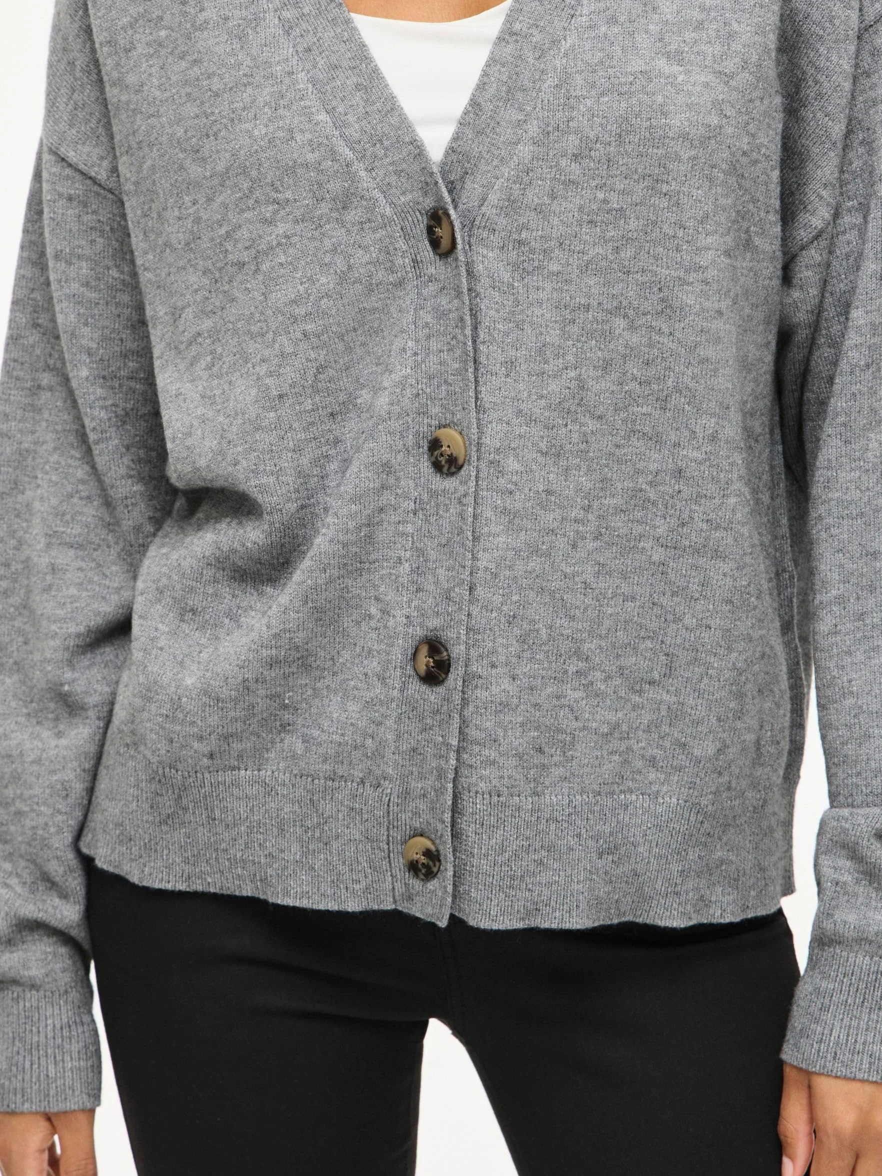 Viril V-Neck Knit Cardigan - Noos, Medium Grey Melange, XL