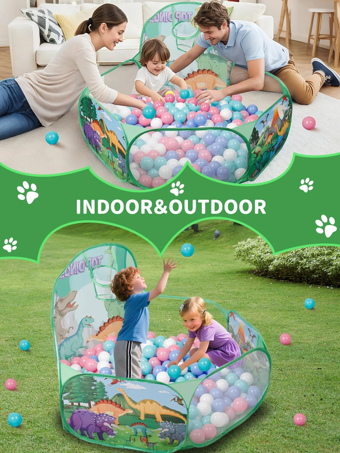 ZimiTeda Dinozaur Basen z Piłeczkami dla Dzieci/Maluchów z Obręczą do Koszykówki, Składany, Samorozkładający się Basen z Piłeczkami dla Niemowląt dla Dziewczynek i Chłopców, do Użytku Wewnątrz i na
