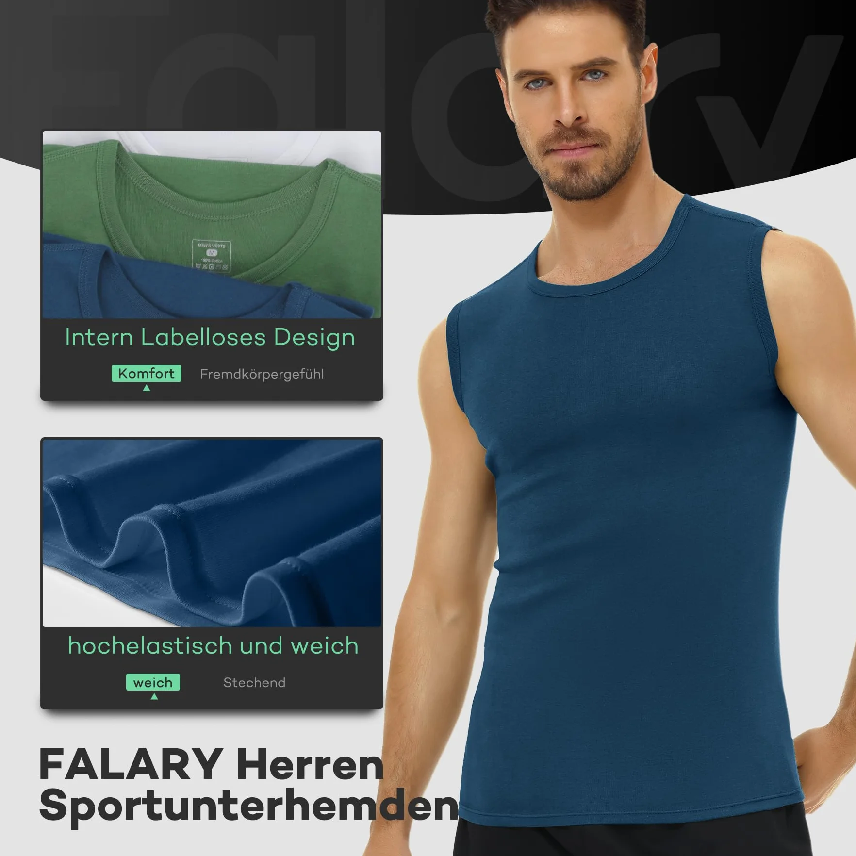 FALARY Męski podkoszulek 3-pak tank top na siłownię męski 100% bawełna S-5XL biały czarny morski oliwkowy