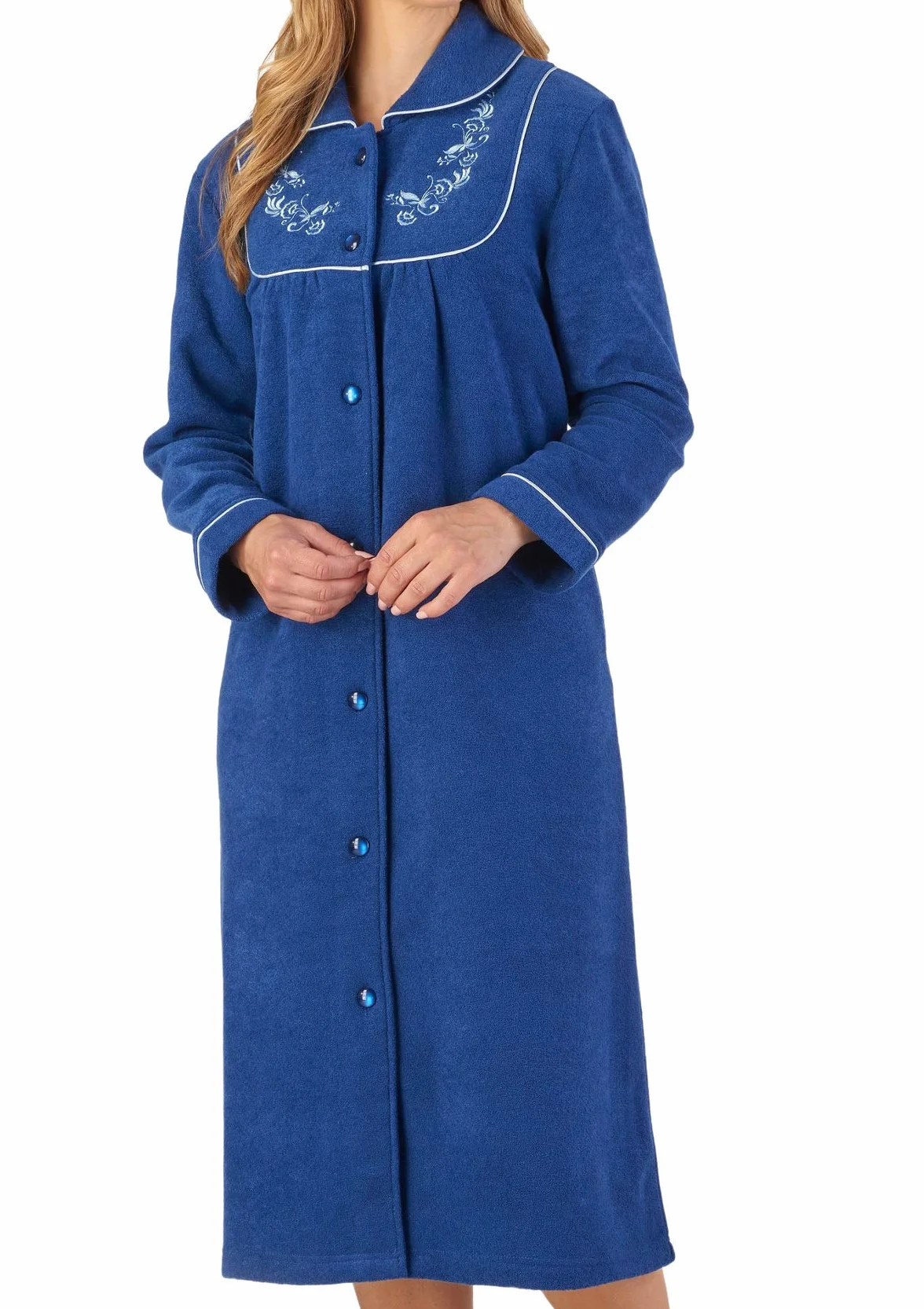 Slenderella Damski szlafrok zapinany na guziki miękki bucle polarowy haftowany housecoat (3 kolory)
