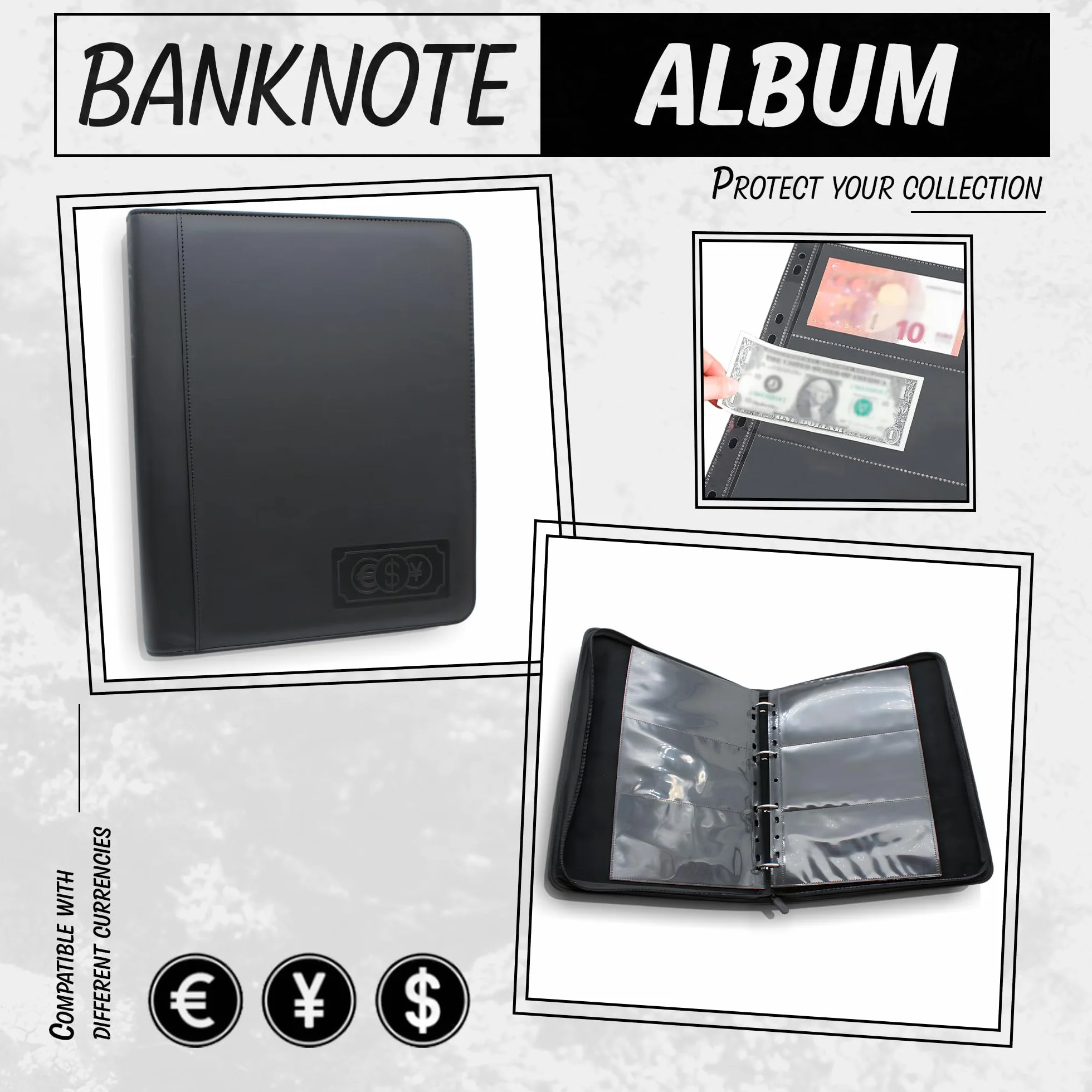 DOJA Barcelona | Album na banknoty z 120 kieszeniami | Książka ze skóry PU Organizer Numismatica Portfel Pokrowiec na zamek | 33x27 | Album banknotów na kolekcję euro, pieniądze, dolary…