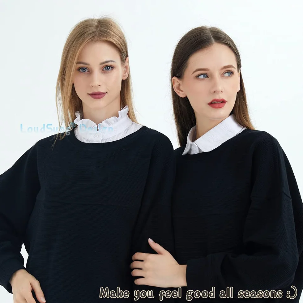 LoudSung Fałszywy kołnierz, odpinana, półkoszula, bluzka, sztuczny kołnierz, bawełna, elegancki design, dla kobiet, dziewcząt, zestaw 3 szt, Biały zestaw, 42