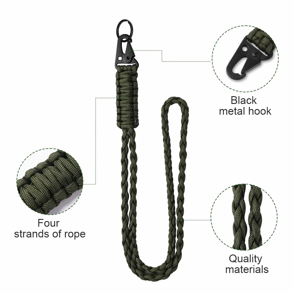Vicloon Paracord Smycz na szyję z metalowymi pierścieniami na klucze i paskiem do telefonu do uchwytu na identyfikator, klucze, telefon, 2-pak zielony + czarny, 55cm, 15cm