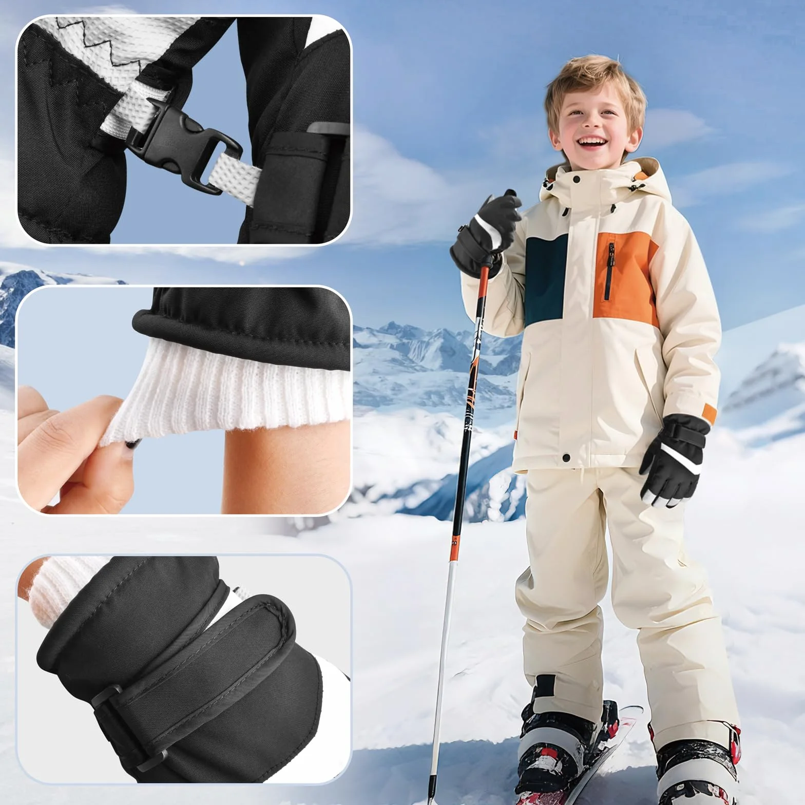 TRIWONDER Dziecięce rękawice narciarskie, wodoodporne, termiczne, polarowe, z palcami do obsługi ekranu dotykowego, do snowboardu, jazdy na sankach, dla chłopców i dziewcząt