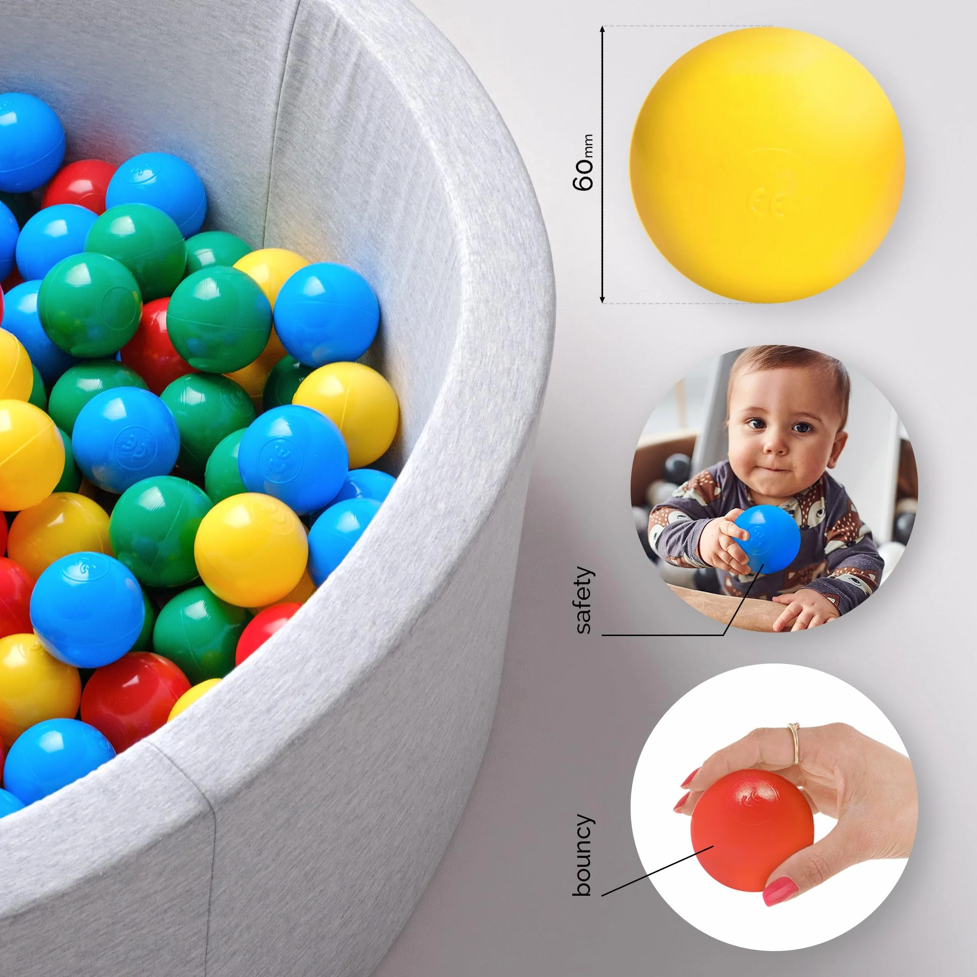 MISIOO Piłki do basenu z piłkami Ø 6 cm plastikowe LDPE zabawka dla niemowląt