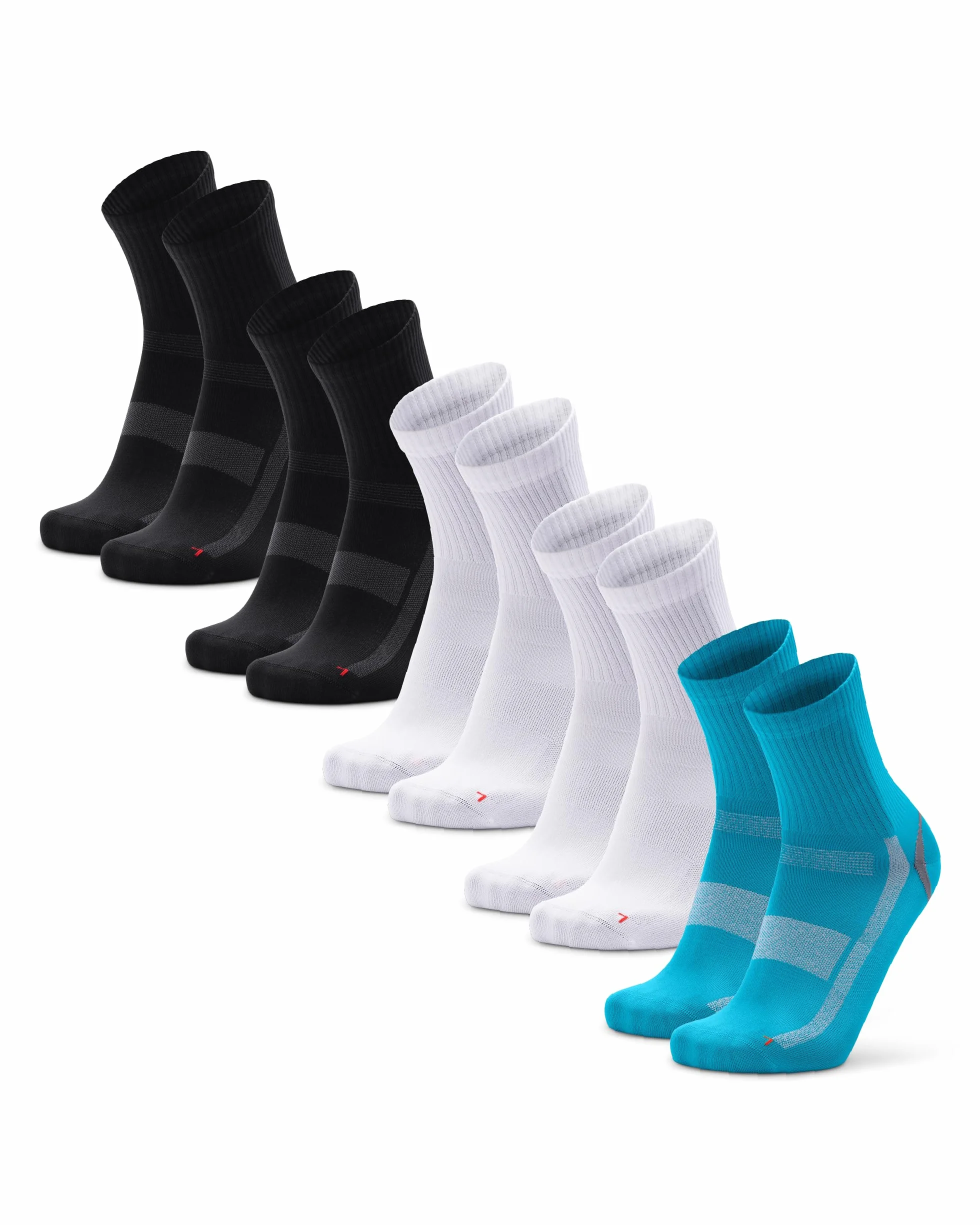 DANISH ENDURANCE Skarpety do Biegania o Precyzyjnym Dopasowaniu, Lekkie Skarpety Sportowe, Unisex, 5-Pak, Wielokolorowy (2xCzarny/Szary, 2xBiały, 2xTurkusowy), 43-47