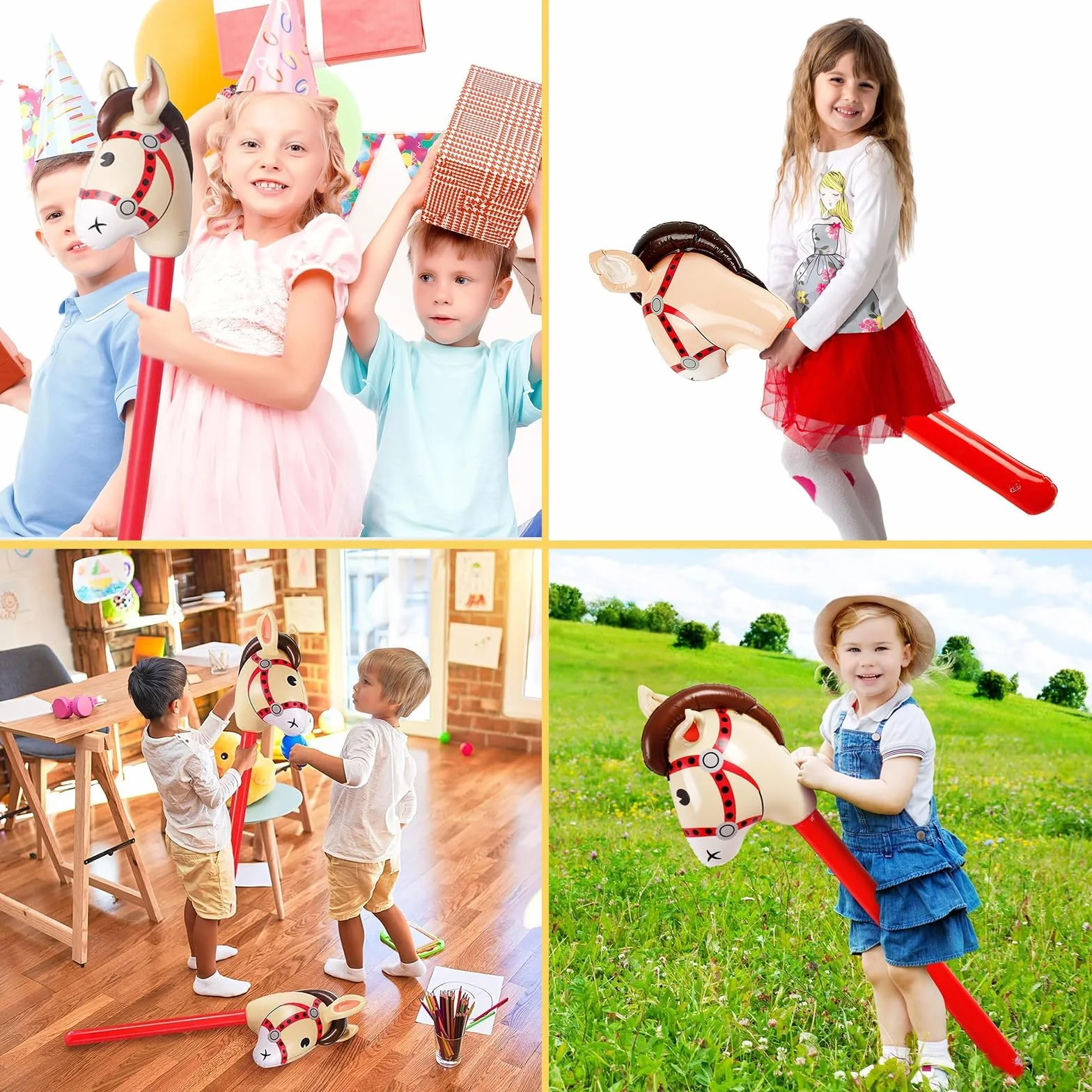 Nadmuchiwany koń, 2 sztuki, 80 cm, nadmuchiwany kijek do kucyka, do majsterkowania, hobby, dekoracja dla dzieci, kowbojska impreza tematyczna