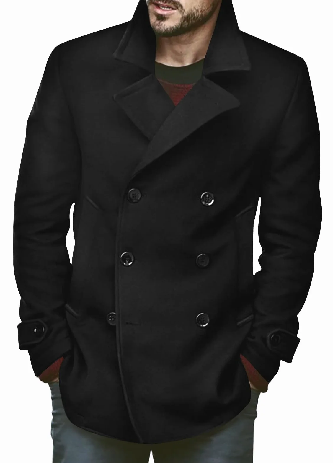 Runcati Męski klasyczny dwurzędowy płaszcz slim fit trencz casualowy długa kurtka zimowa ciepła odzież biznesowa