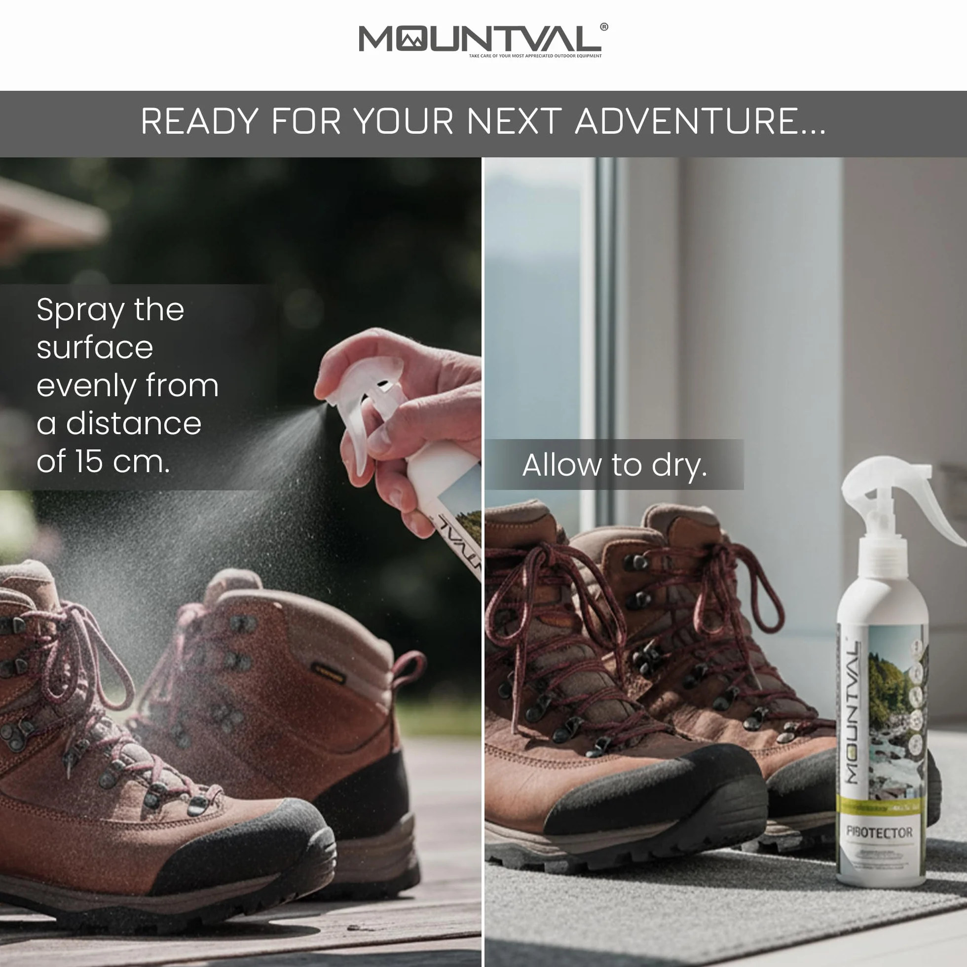 Mountval Środek impregnujący, protector, impregnowanie butów outdoorowych z tkaniny tekstylnej, nubuku, dzikiej i tradycyjnej skóry, odpowiedni do Gore-Tex, Przezroczysty i neutralny, 300.00 ml