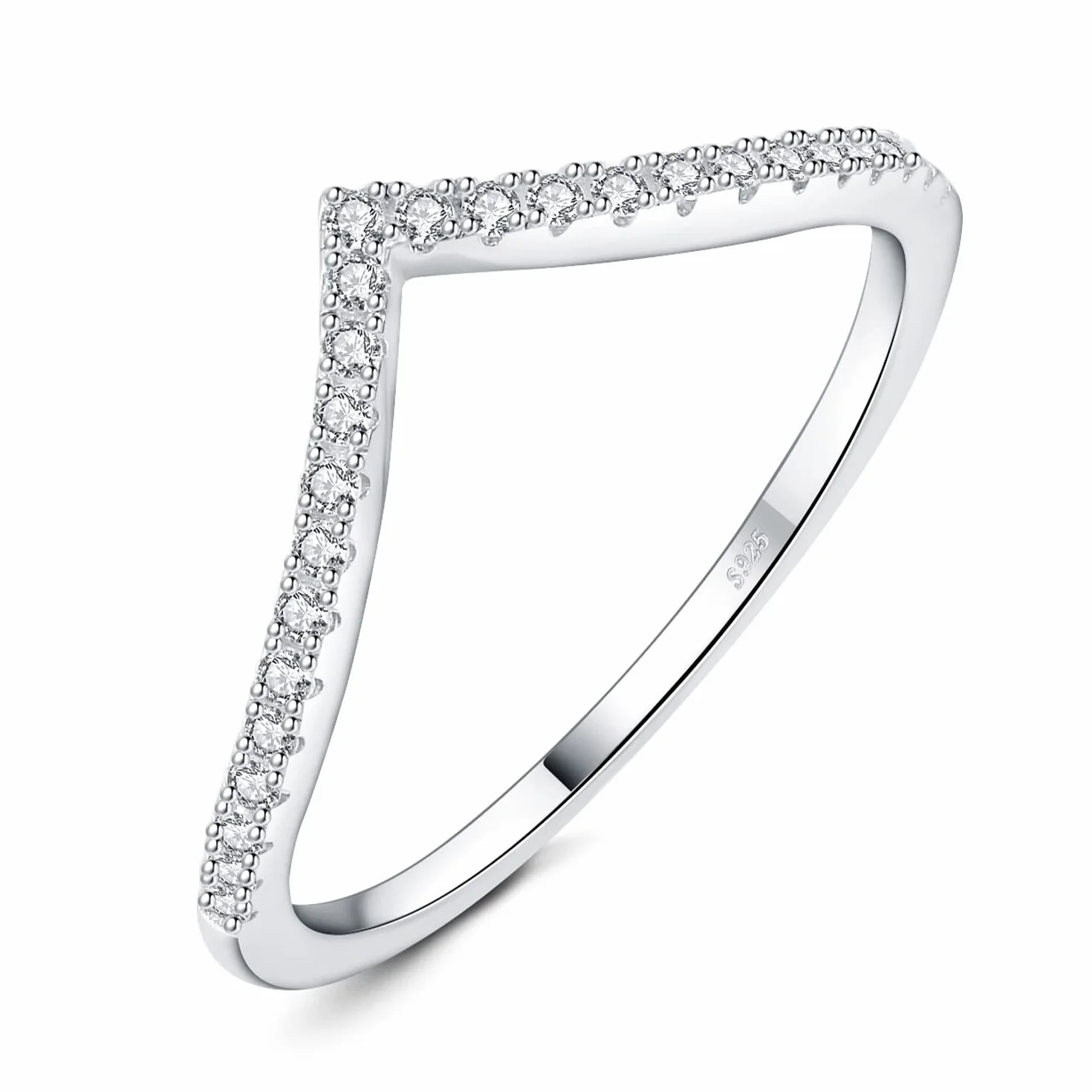 JewelryPalace Biżuteria w kształcie litery V Okrągły pierścionek z cyrkoniami dla kobiet, obrączki srebrne 925, pierścionek do łączenia obrączka wąskie różowe złoto