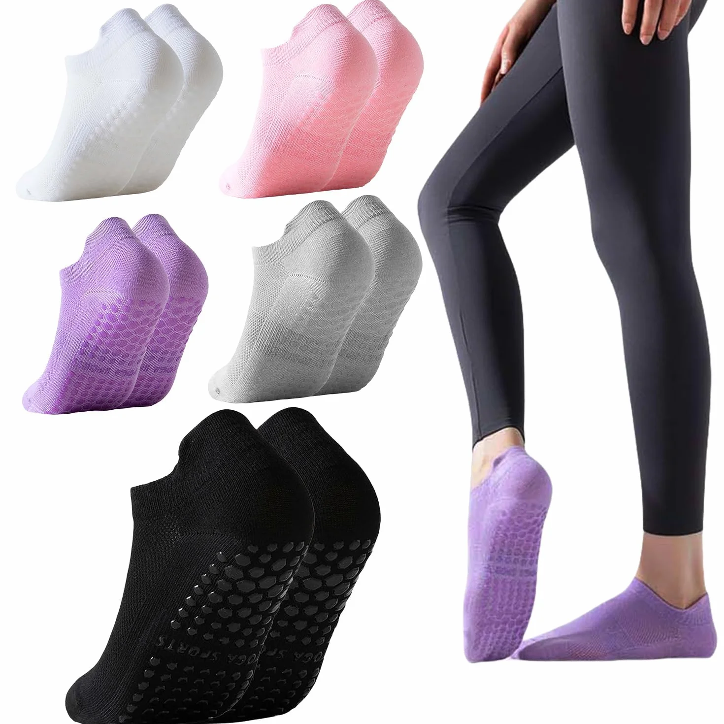 Luxiremi 5 par skarpet do pilatesu, jogi, dla kobiet, antypoślizgowe, antypoślizgowe skarpety do szpitala, tańca, pilatesu, jogi