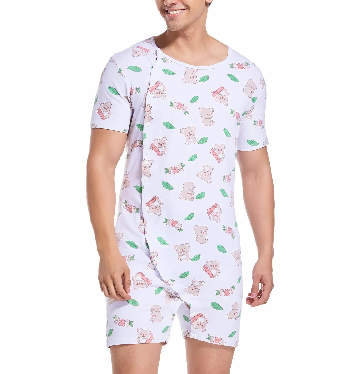 Landofgenie Onesie dla mężczyzn Jednoczęściowa Piżama Krótkie Rękawy Koala Pełny druk
