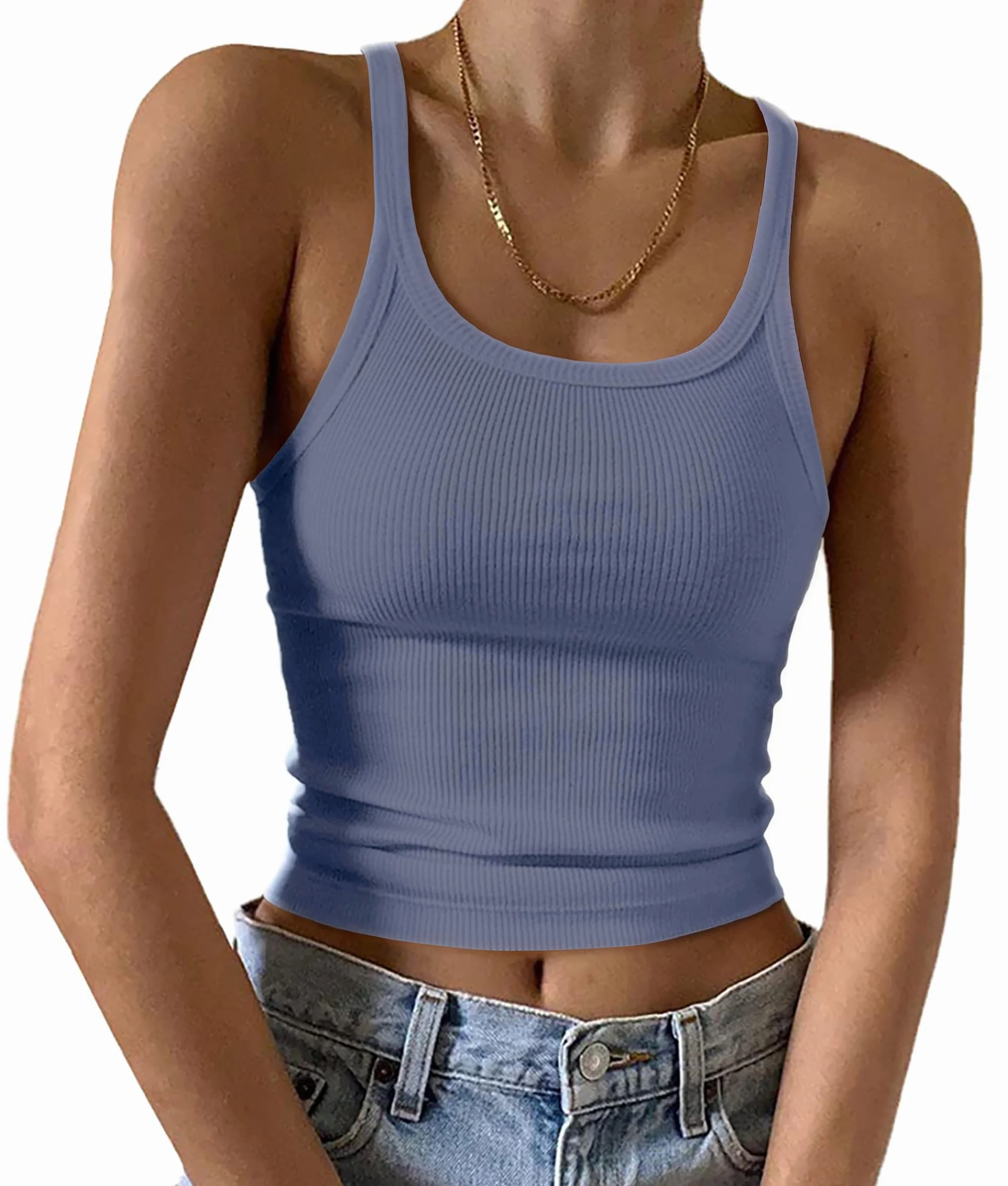 Imily Bela Damski top, seksowny tank top z dekoltem w kształcie litery U, basic, na lato, krój slim fit, bez rękawów