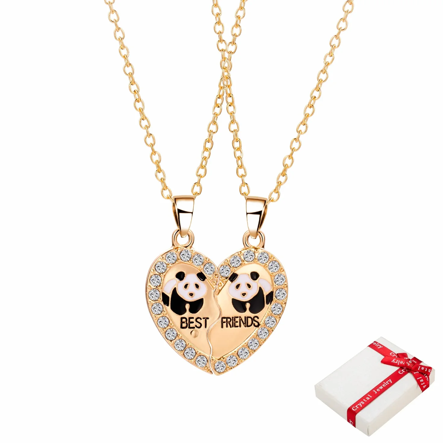 2 sztuki złotych łańcuszków przyjaźni z grawerunkiem Best Friends zestaw dla dzieci, dziewcząt, par, serce, stras, damski łańcuszek, wisiorek, panda, przyjaźń, łańcuszki, biżuteria, prezent dla