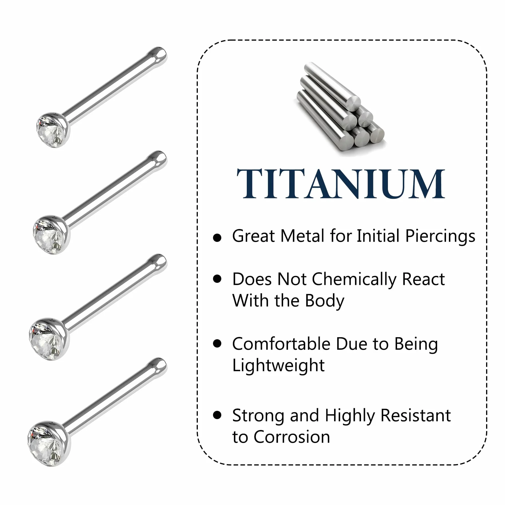 AceFun G23 kolczyk do nosa z tytanu, srebrny, kształt litery L, kolczyk do nosa dla kobiet, 20 g, tytan, piercing do nosa, 1,5 mm, 2 mm, 2,5 mm, 3 mm, CZ 1 S, w kształcie diamentu, dla mężczyzn