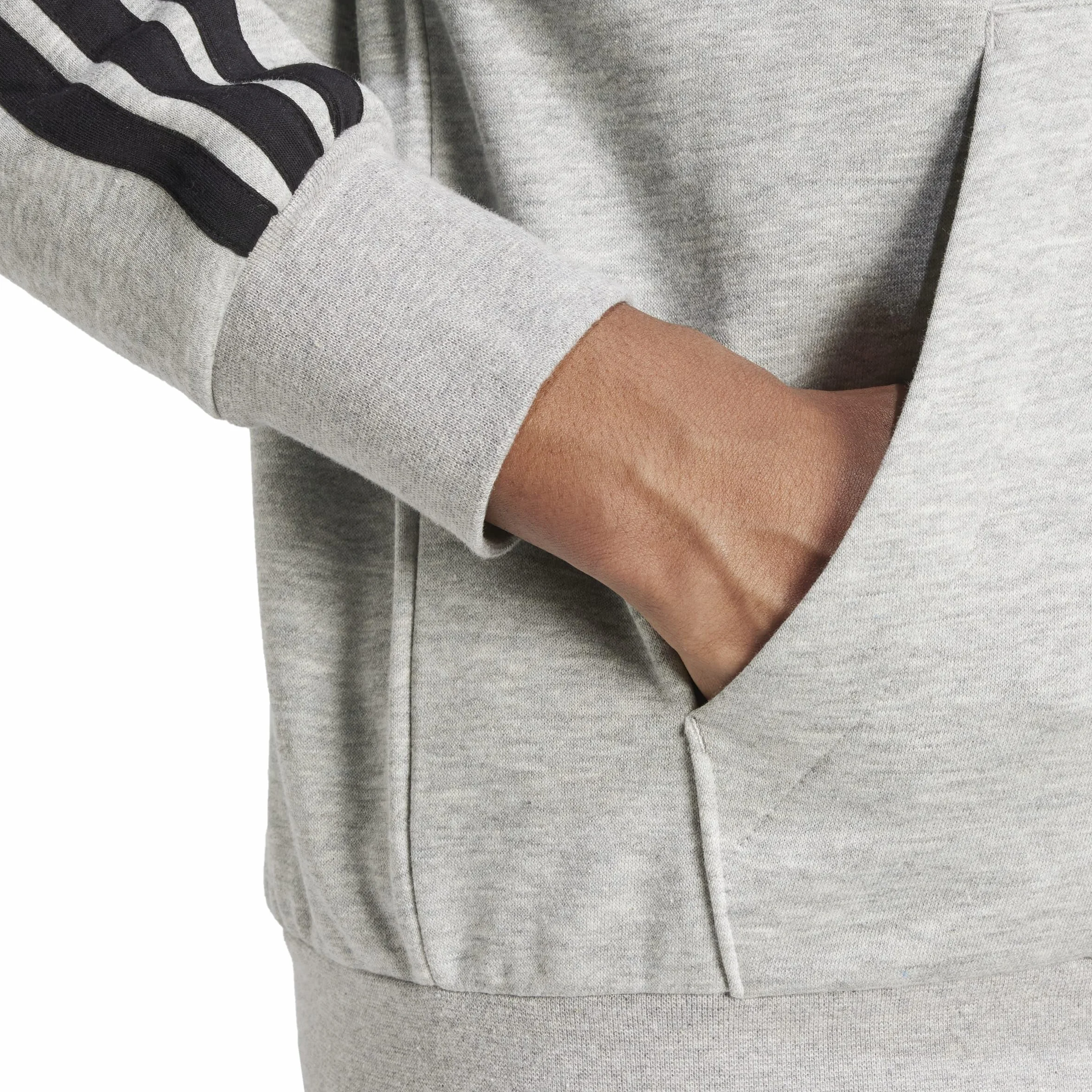 adidas Mężczyźni ESSENTIAL THREE STRIPES FLEECE ZIPPER HOODIE, medium grey heather/black, M
