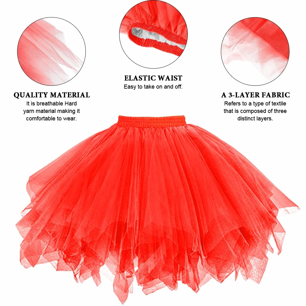 AUYAO 4-warstwowy Tutus dla kobiet, puszyste elastyczne spódnice, odpowiednie na maskaradę, Boże Narodzenie, upominki na imprezę halloweenową