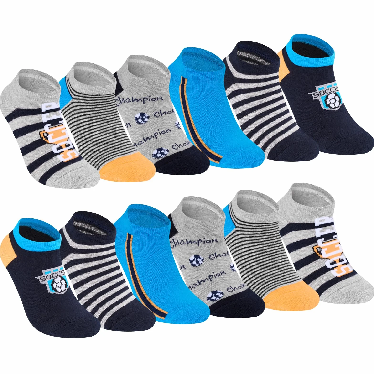 Cirorld Dziecięce skarpety do sneakersów, 6 par skarpet sportowych, dla chłopców, do piłki nożnej, bawełny, dla dzieci w wieku szkolnym, kolorowe skarpety dziecięce na co dzień i do uprawiania sportu