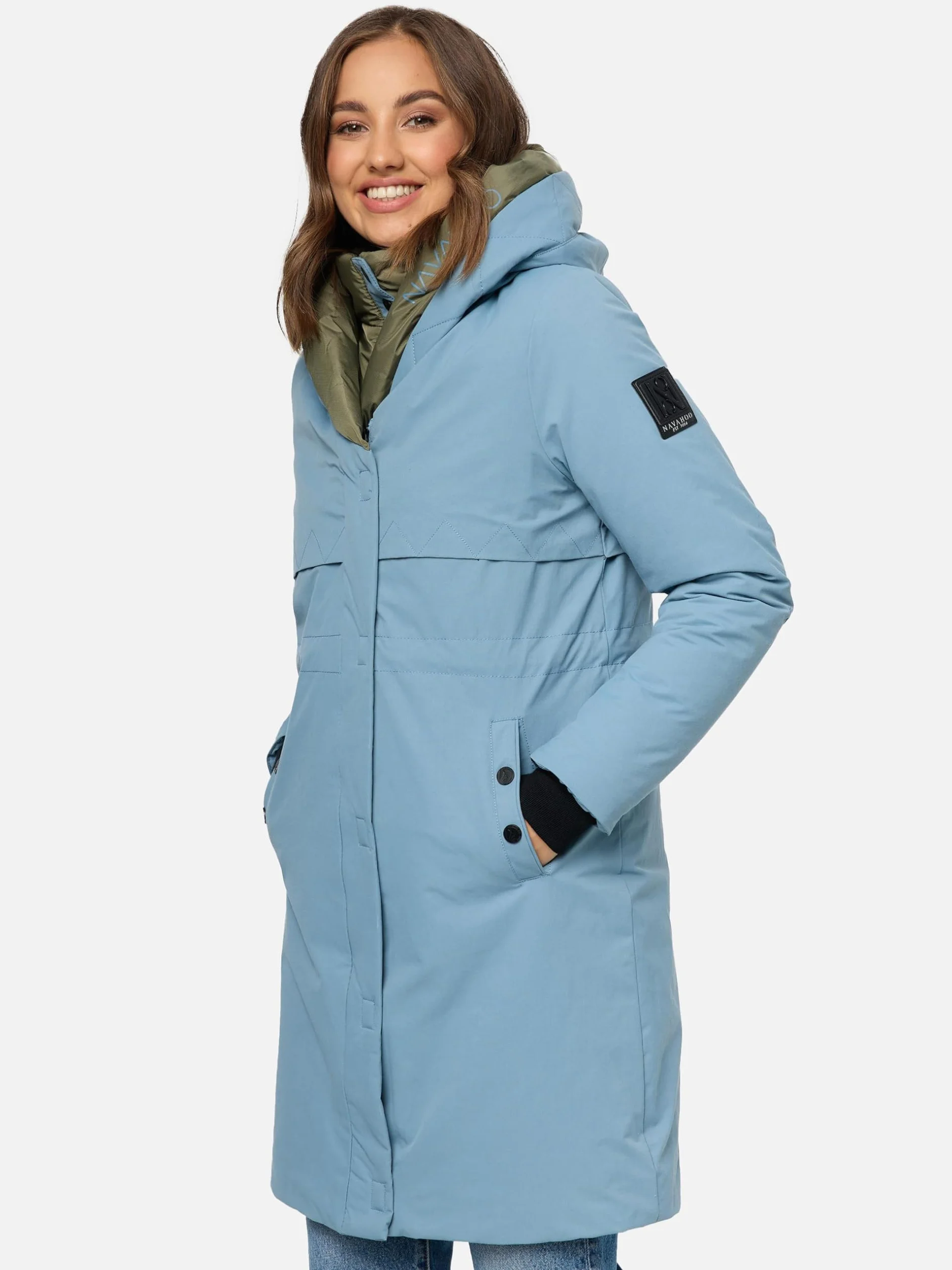 Navahoo Damski płaszcz, długi, ciepły, zimowy, pikowana kurtka z kapturem, Snowelf XS-XXL