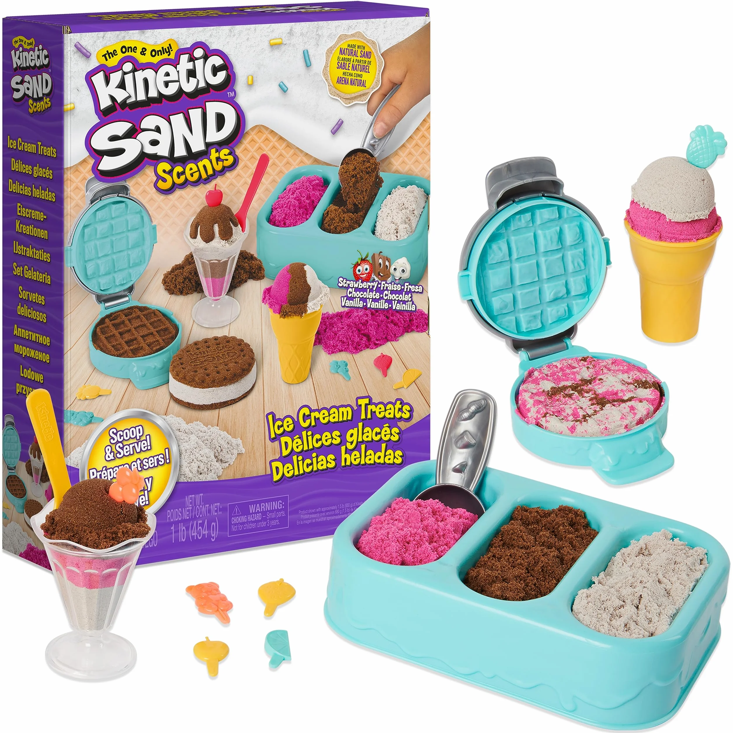 Kinetic Sand - Lodowe specjały, zestaw 3 kolorów pachnącego piasku kinetycznego z akcesoriami
