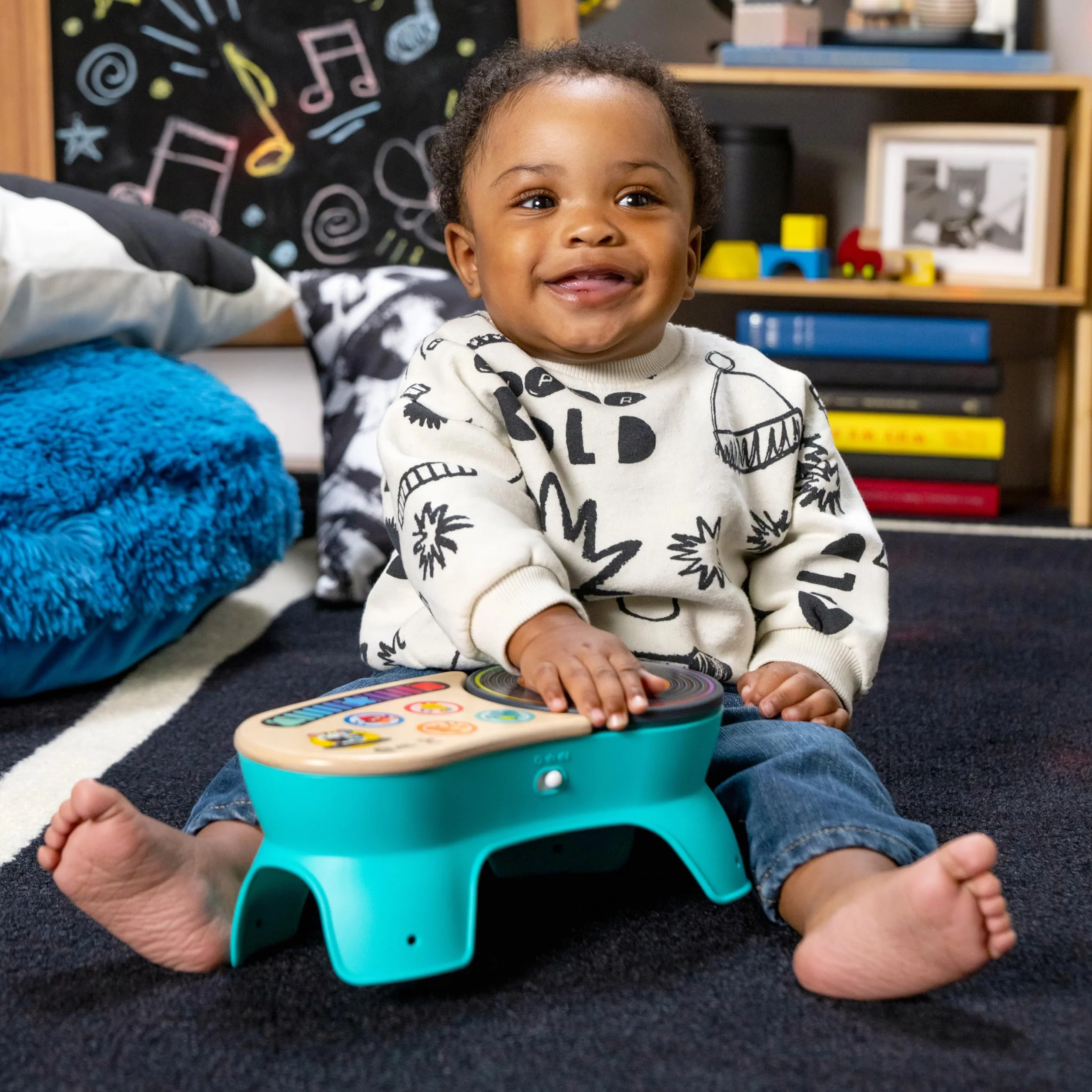 Baby Einstein, Hape DJ Discovery zabawka muzyczna gramofon, dla niemowląt, ponad 50 dźwięków i melodii, reaguje na najlżejszy dotyk, od 6 miesięcy