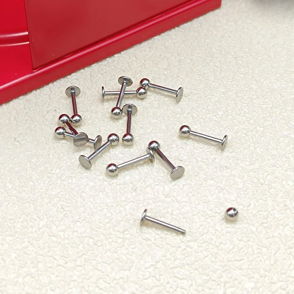 12 kolczyków do warg, 1,2 mm, stal chirurgiczna, piercing wargi, labret, helix, tragus, srebrny, złoty, czarny, 6 mm, 8 mm, 10 mm, 12 mm
