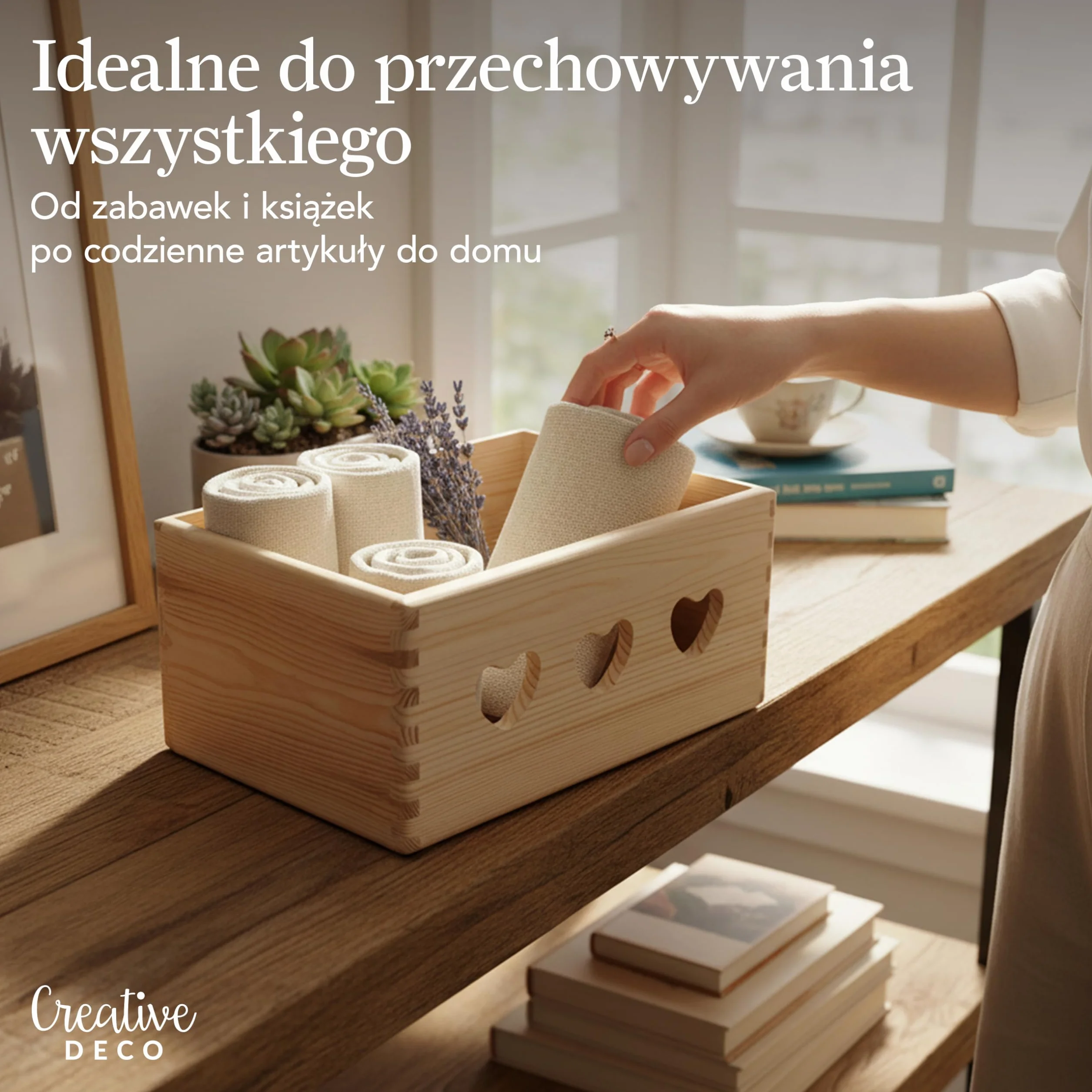 Creative Deco Drewniana Skrzynia do Przechowywania Niepomalowana | 30 x 20 x 13 cm (+/- 1 cm) | z Otworami w Kształcie Serca | Pudełko na Prezent, Wielkanoc, Zabawki, Kosz Upominkowy, do Dekoracji