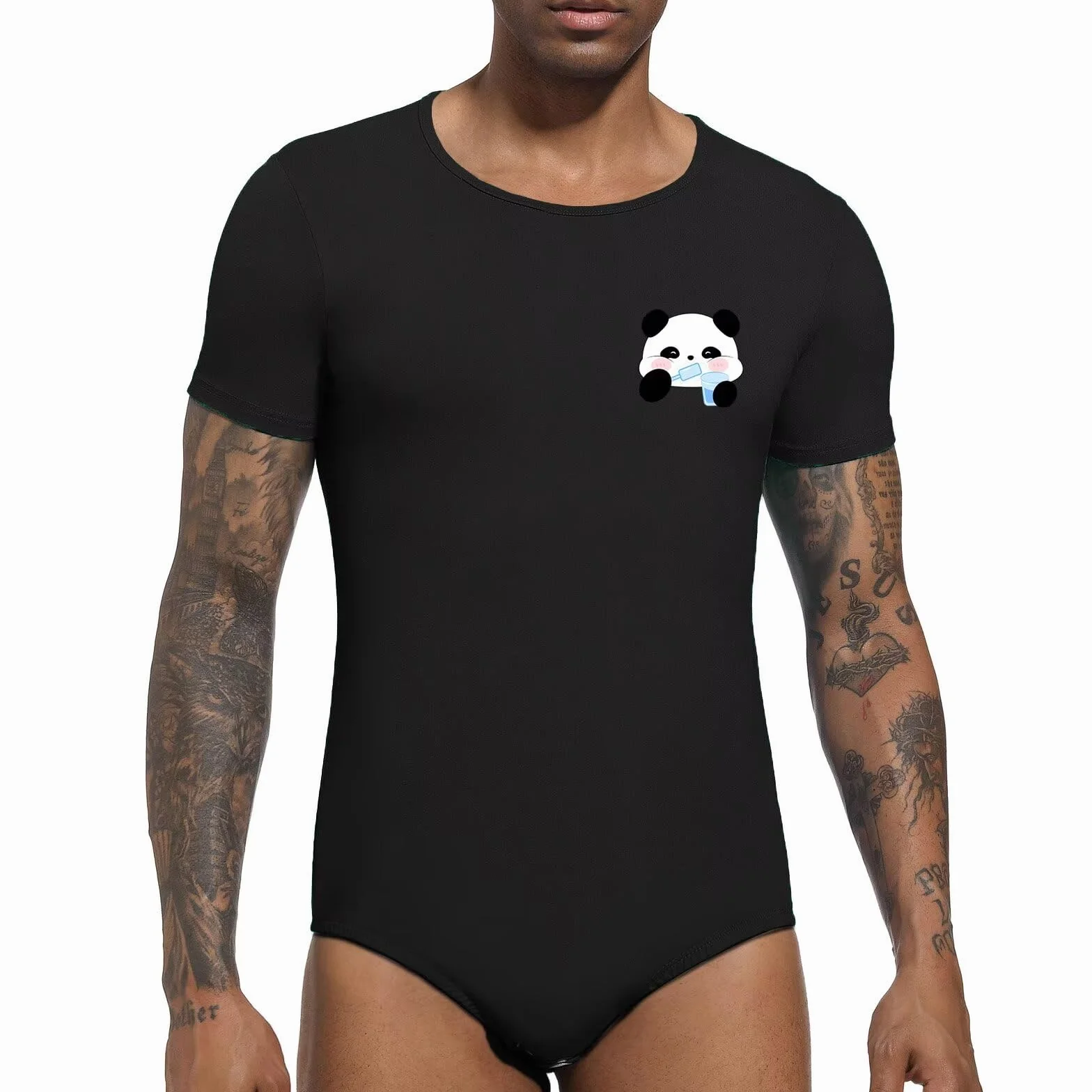 Landofgenie Body Męski Bodysuit dla Dorosłych Piżama z Guzikami Snap w Kroczu Krótki Rękaw Drukowany Onesie