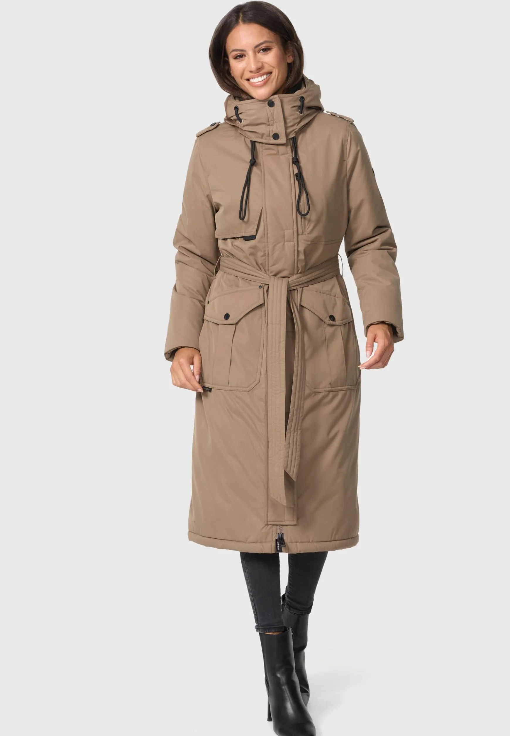 Navahoo Damski płaszcz zimowy, ciepła parka, długa z wysokim kołnierzem i miękkim kapturem, Hokulanii, XS-XXL